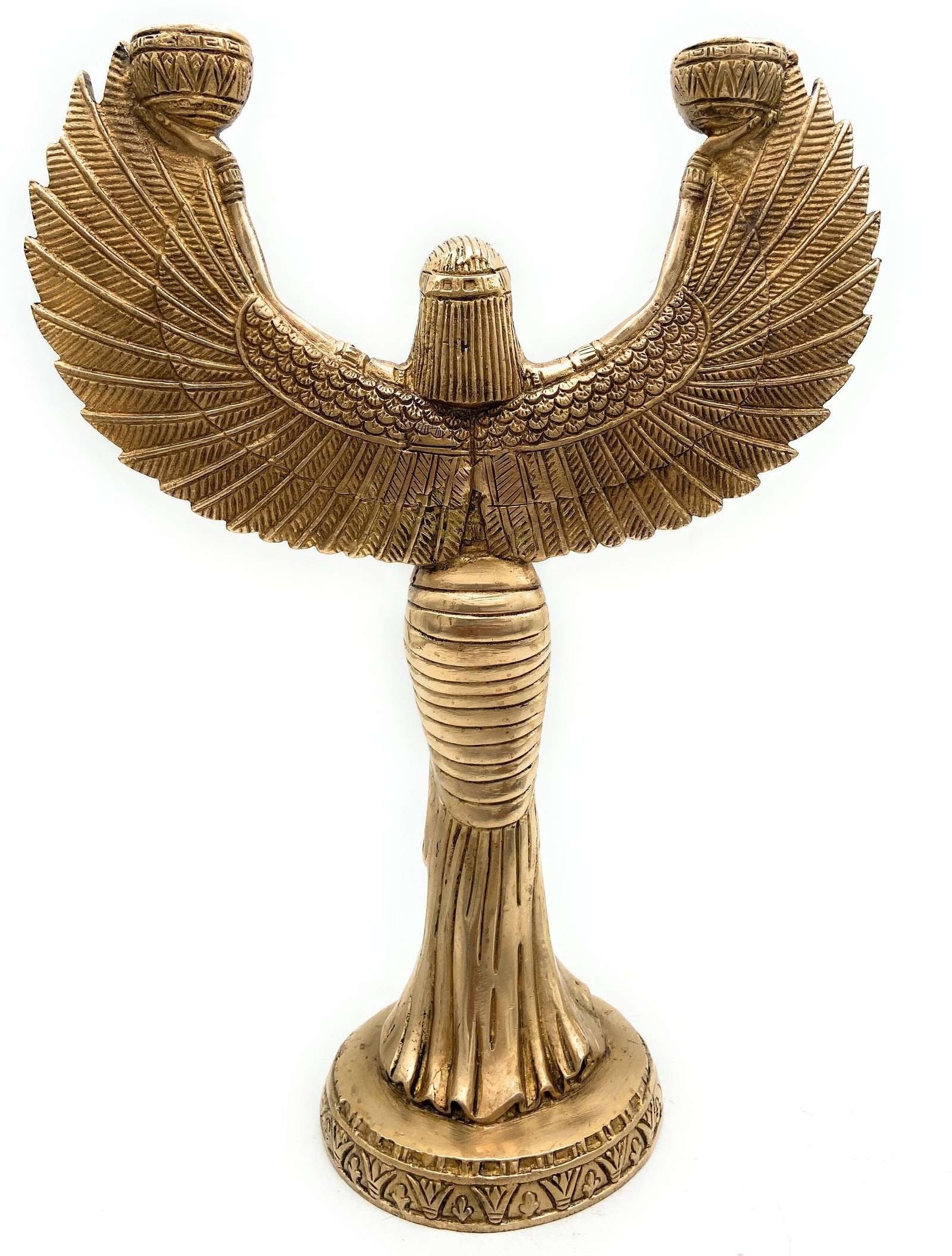 Brass Egyptian Goddess Isis Statue with Candle Holder – 12 Inch Spiritual Home Décor