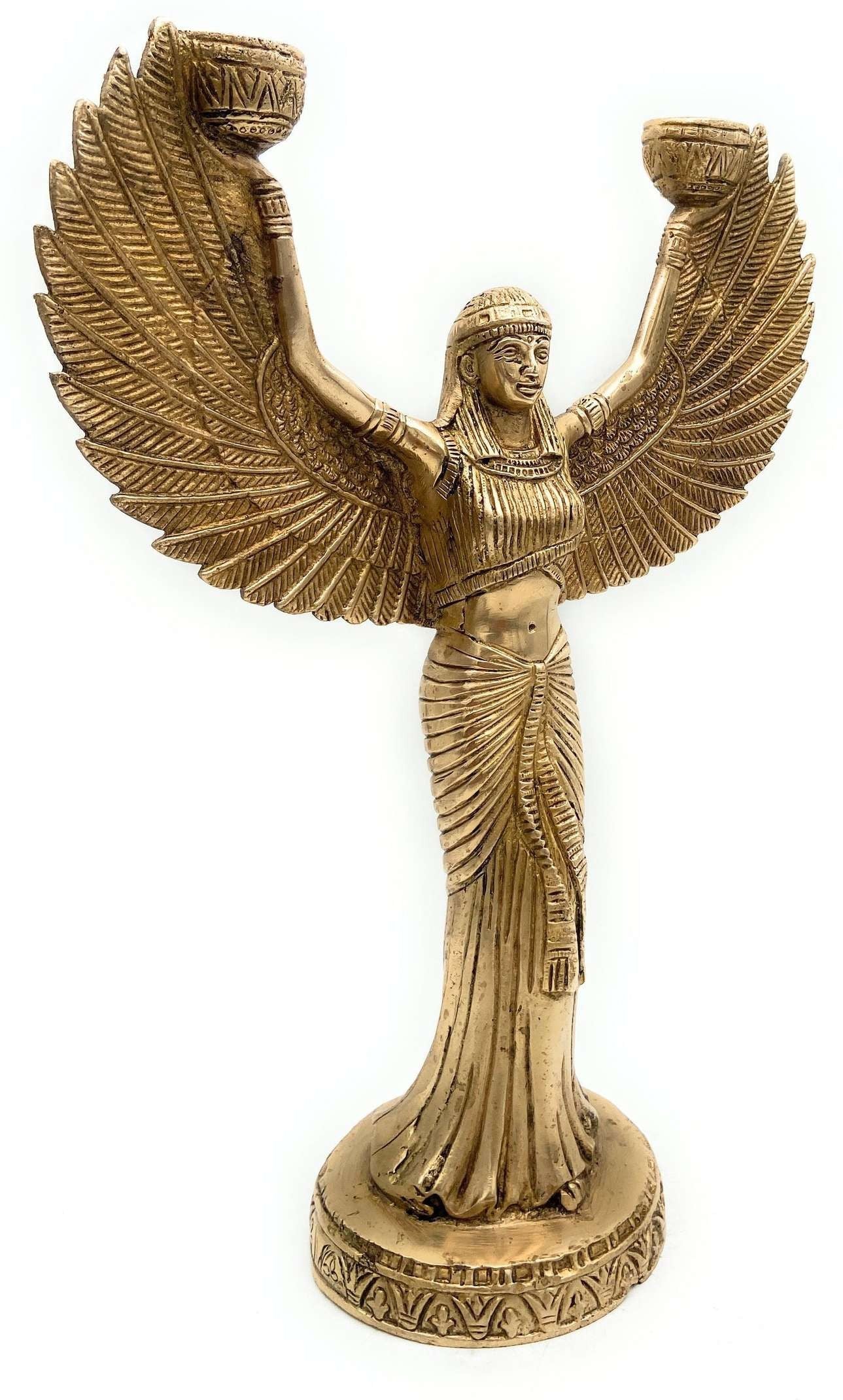 Brass Egyptian Goddess Isis Statue with Candle Holder – 12 Inch Spiritual Home Décor