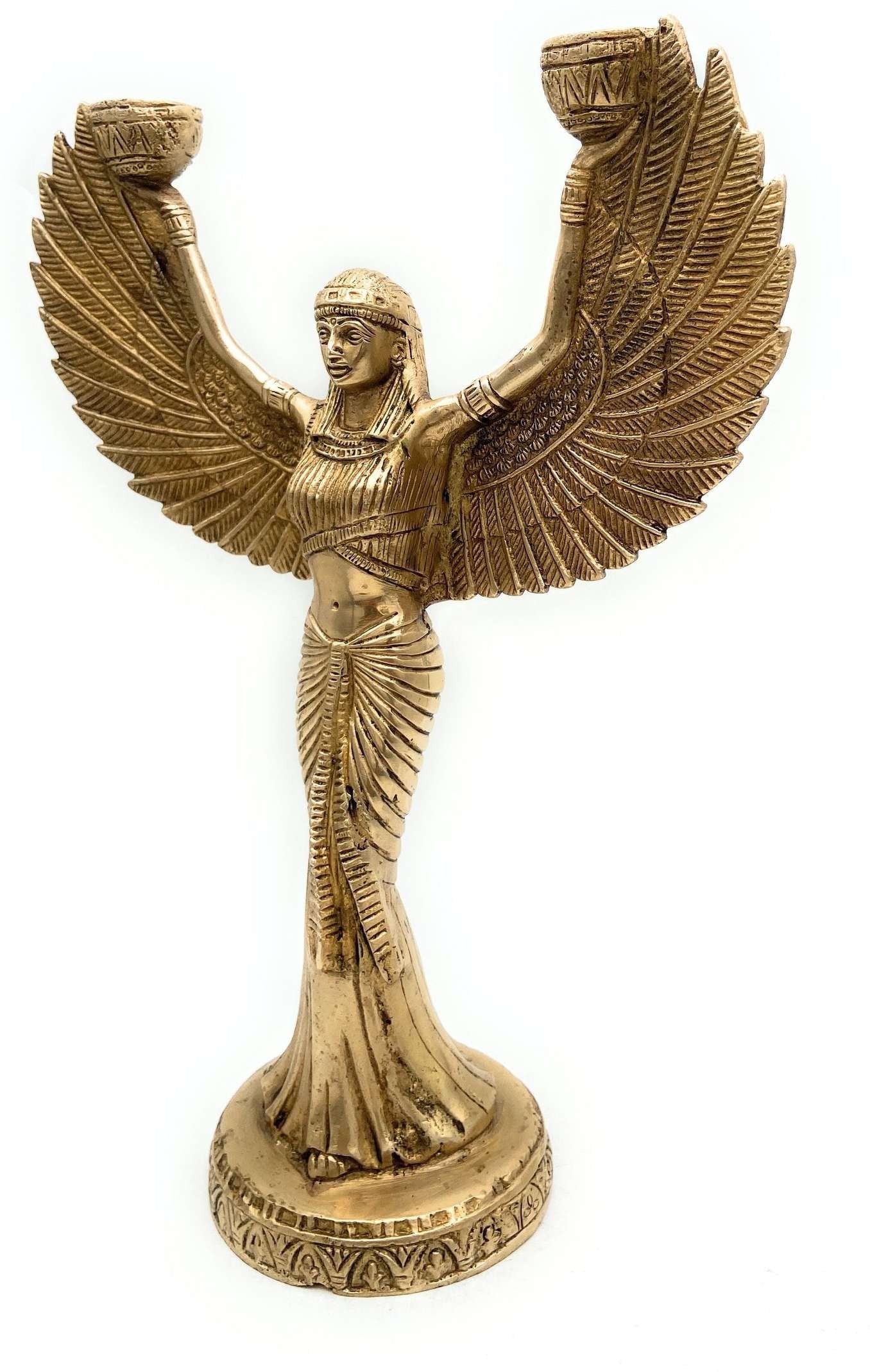 Brass Egyptian Goddess Isis Statue with Candle Holder – 12 Inch Spiritual Home Décor