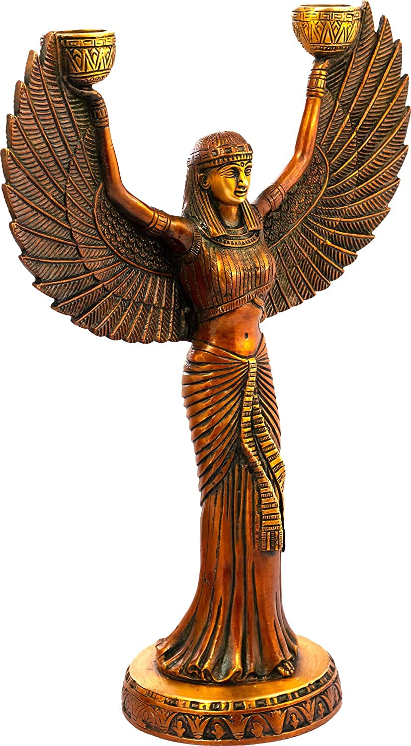 Brass brown color Egyptian Goddess Isis Statue with Candle Holder – 12 Inch Spiritual Home Décor