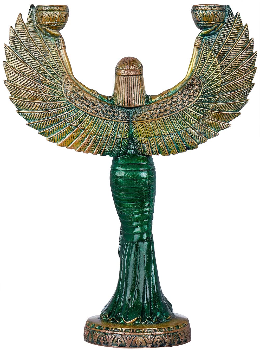 Brass green color Egyptian Goddess Isis Statue with Candle Holder – 12 Inch Spiritual Home Décor