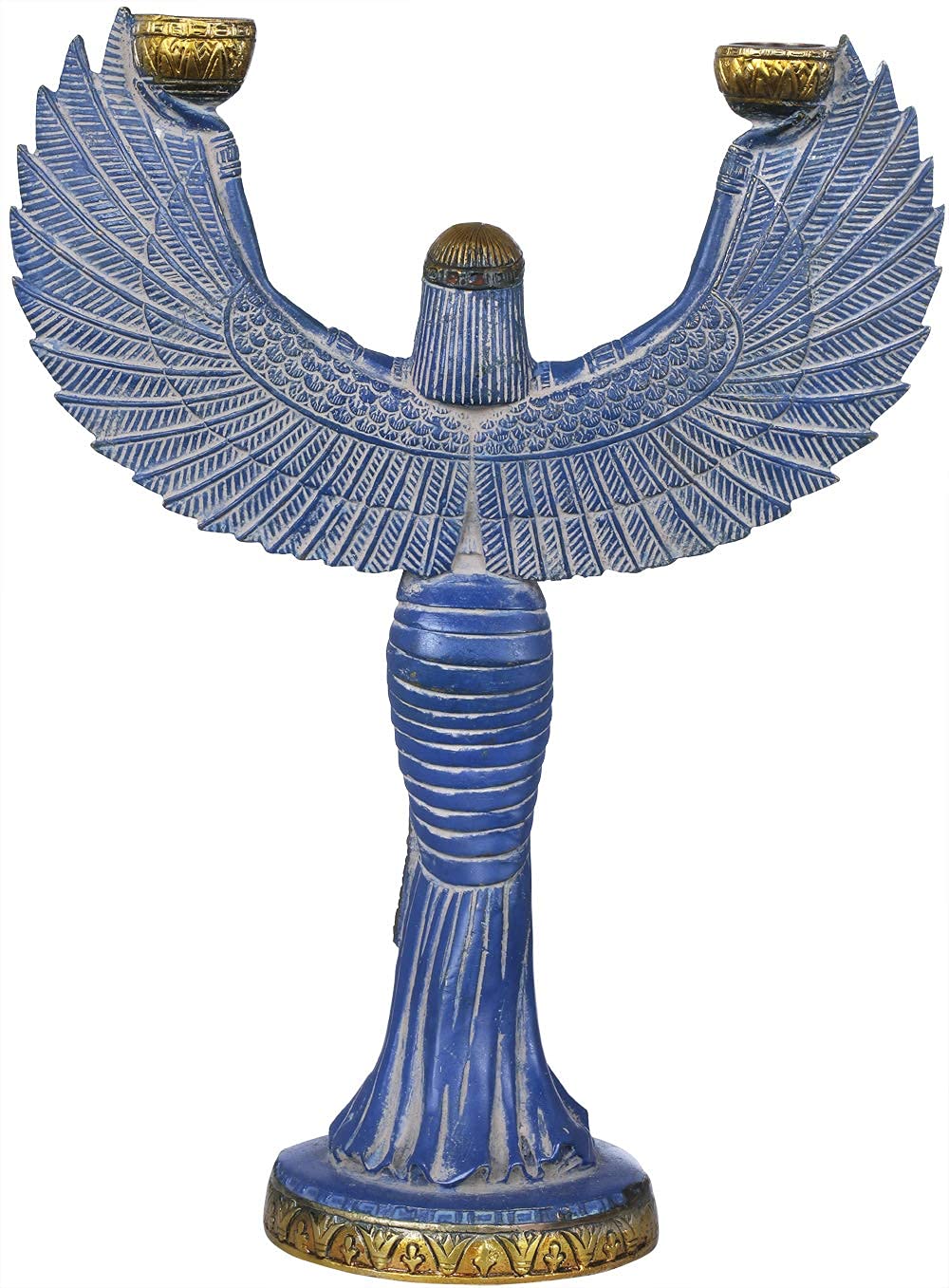Brass blue color Egyptian Goddess Isis Statue with Candle Holder – 12 Inch Spiritual Home Décor