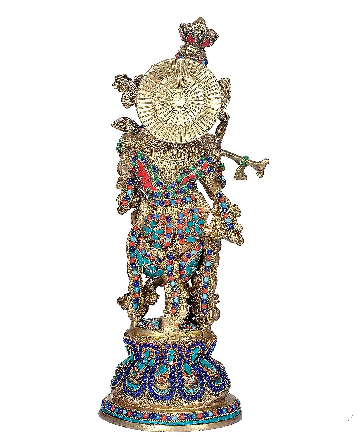 Brass with stonework Krishna Statue Idol Playing Flute – 14 Inch Traditional Home Décor