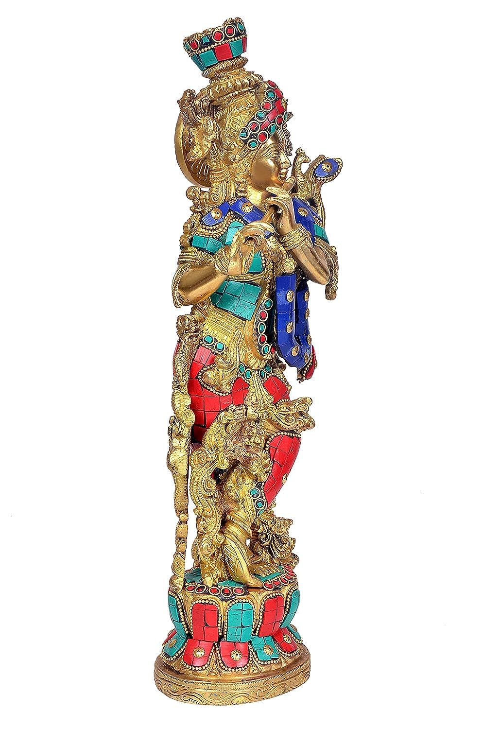 Brass colorful Krishna Statue Idol Playing Flute – 14 Inch Traditional Home Décor