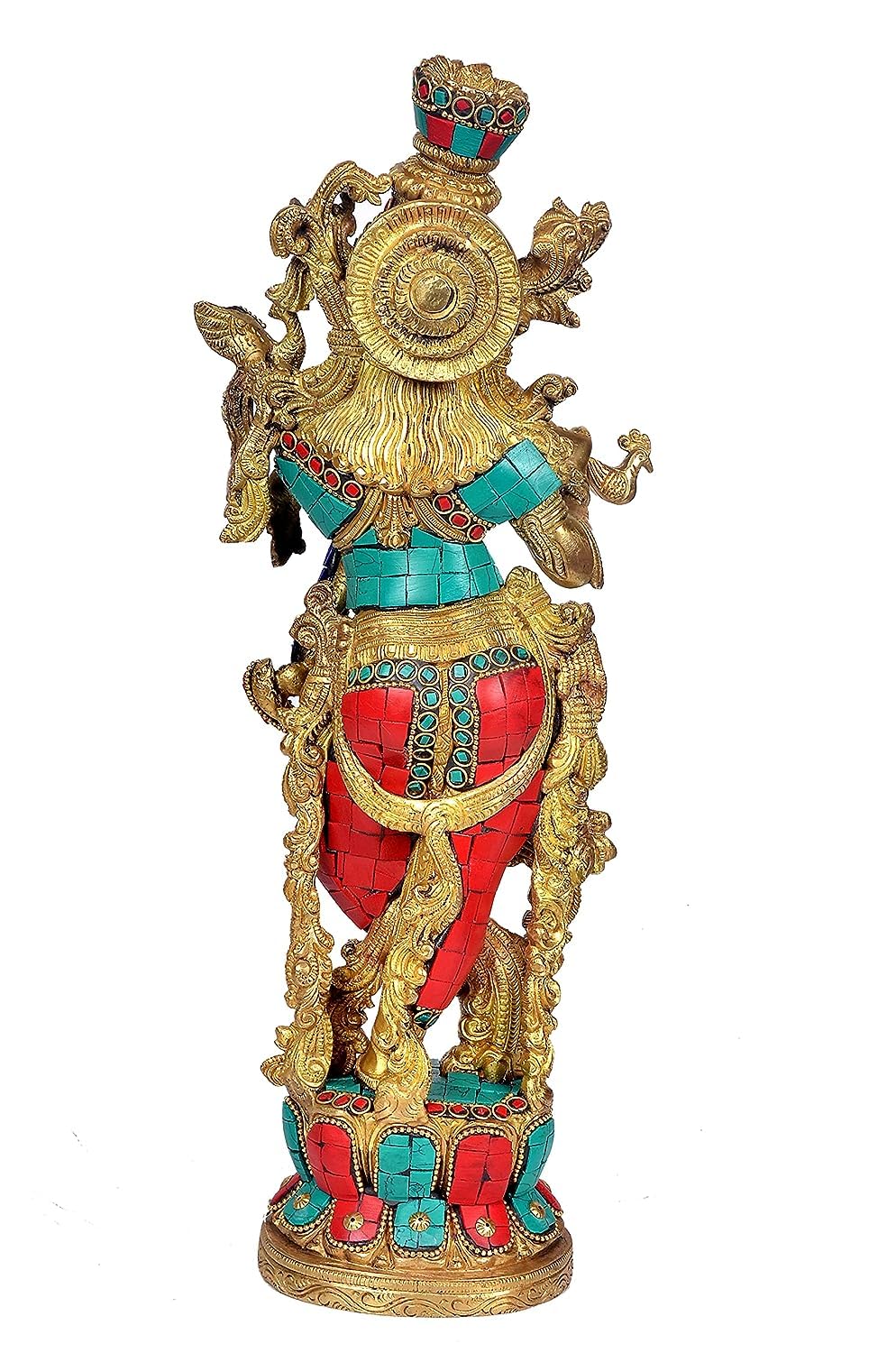 Brass colorful Krishna Statue Idol Playing Flute – 14 Inch Traditional Home Décor