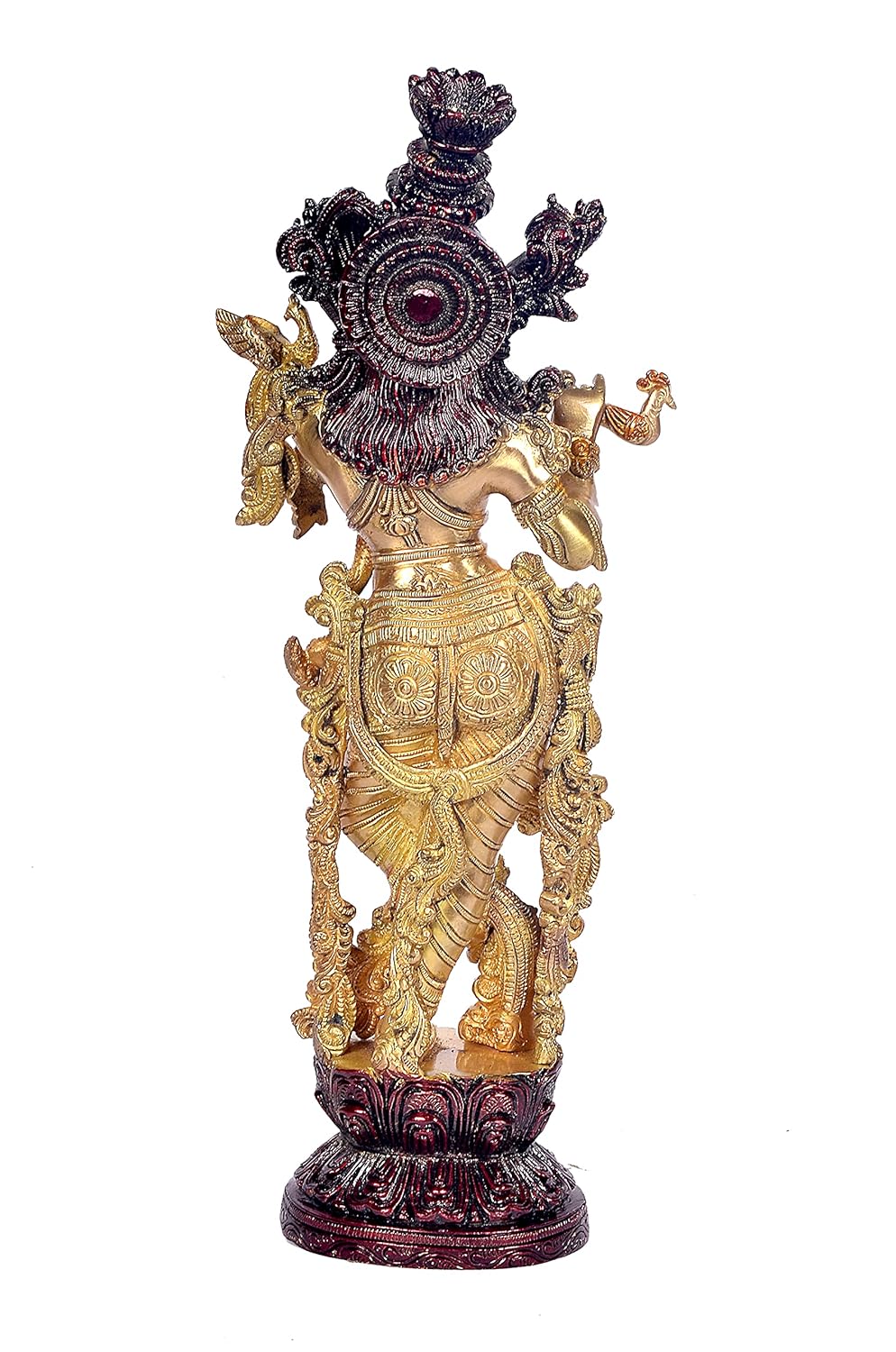 Brass  golden brown Krishna Statue Idol Playing Flute – 14 Inch Traditional Home Décor