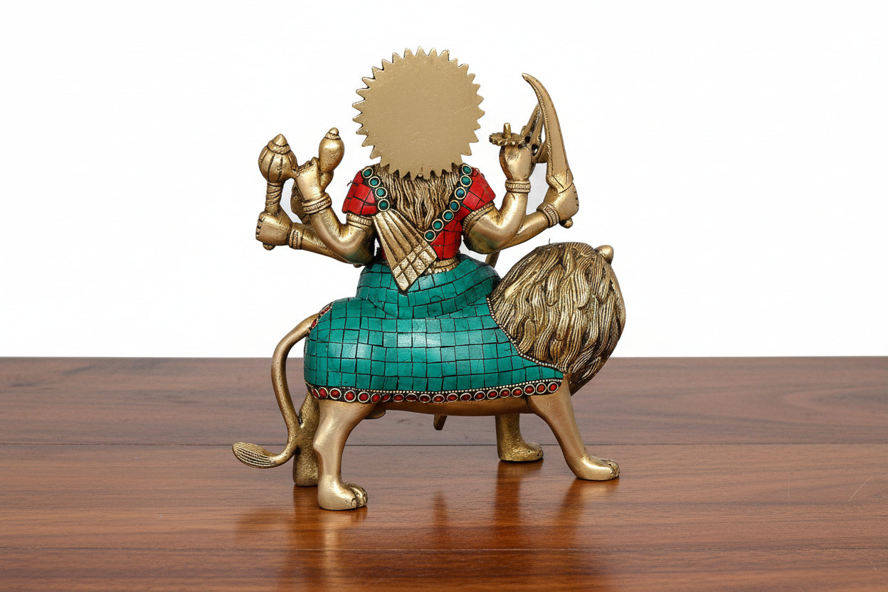 Brass colorful Durga Idol – Temple & Home Puja Statue, Auspicious Gift & Spiritual Décor for Diwali, Navratri, and Festive Gifting