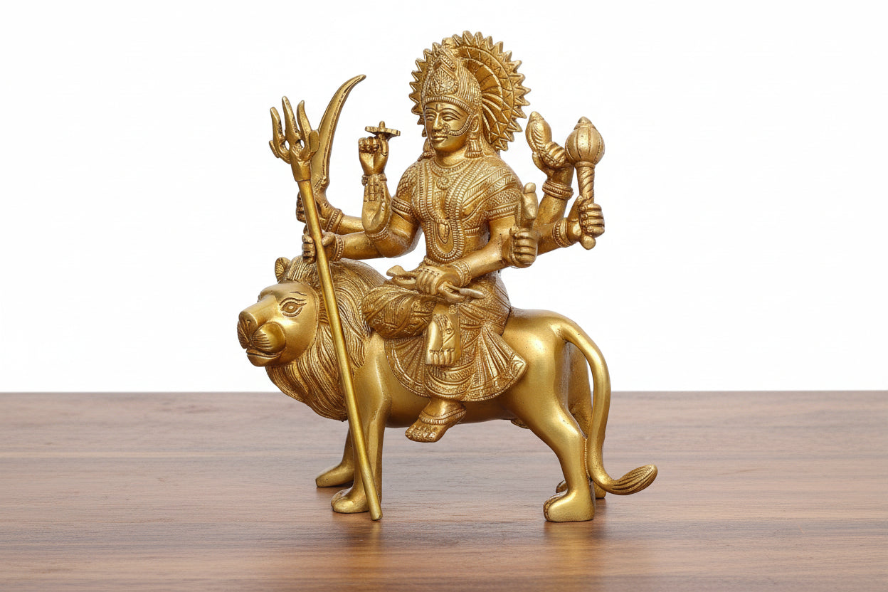 Brass Durga Idol – Temple & Home Puja Statue, Auspicious Gift & Spiritual Décor for Diwali, Navratri, and Festive Gifting