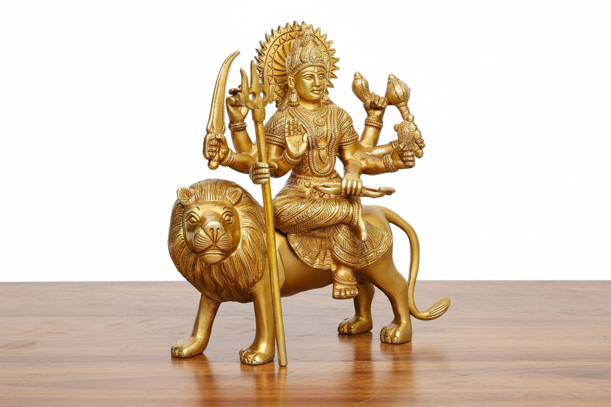 Brass Durga Idol – Temple & Home Puja Statue, Auspicious Gift & Spiritual Décor for Diwali, Navratri, and Festive Gifting