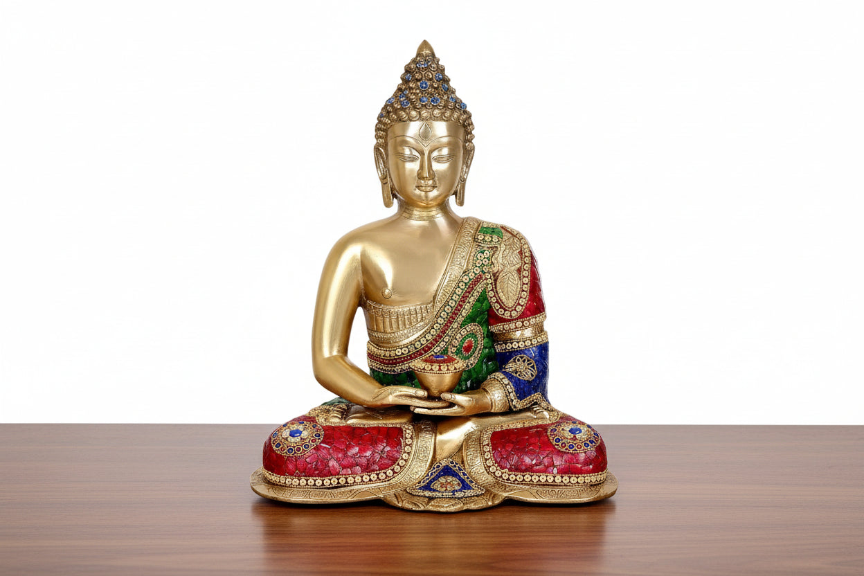 Brass Buddha Statue Idol – 18 Inch Religious Sculpture for Home Décor & Spiritual Blessings