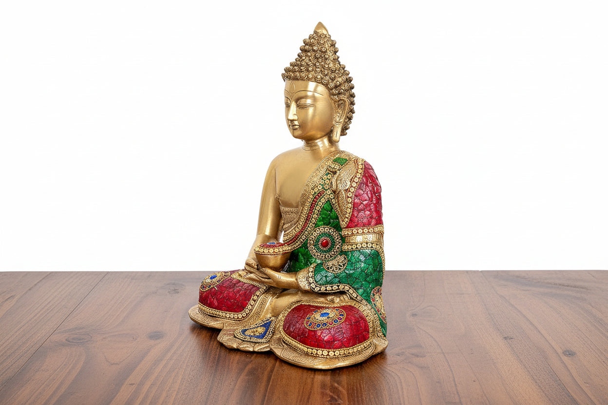 Brass Buddha Statue Idol – 18 Inch Religious Sculpture for Home Décor & Spiritual Blessings