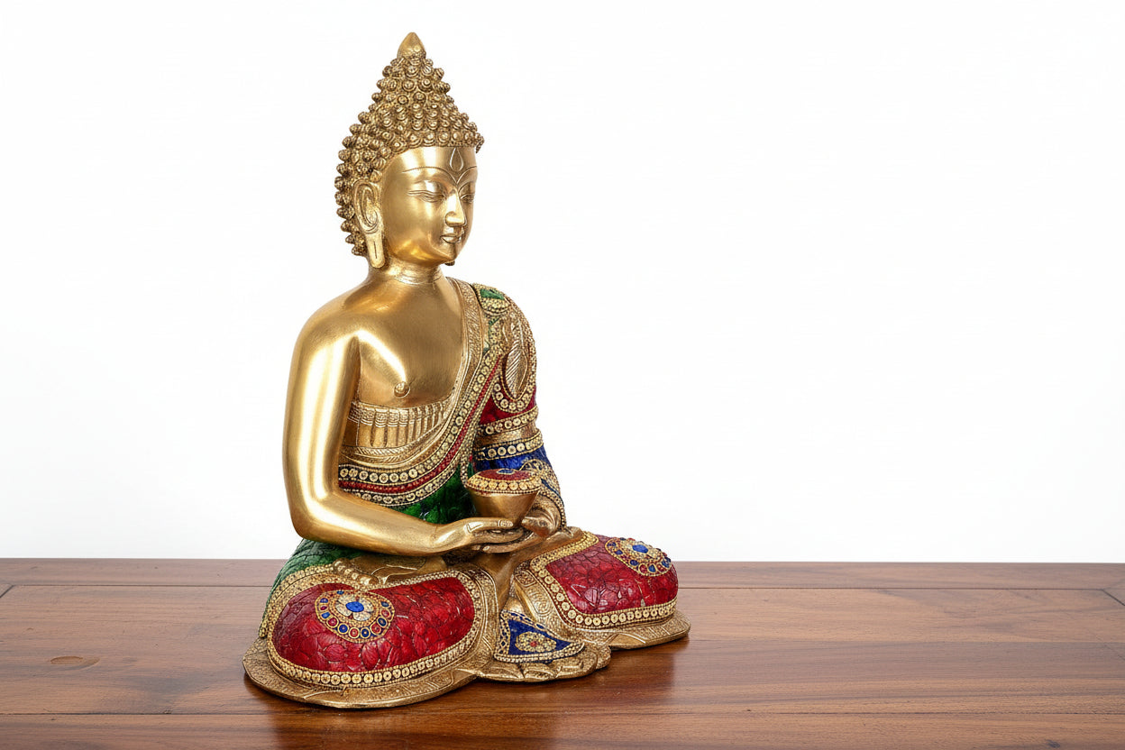 Brass Buddha Statue Idol – 18 Inch Religious Sculpture for Home Décor & Spiritual Blessings