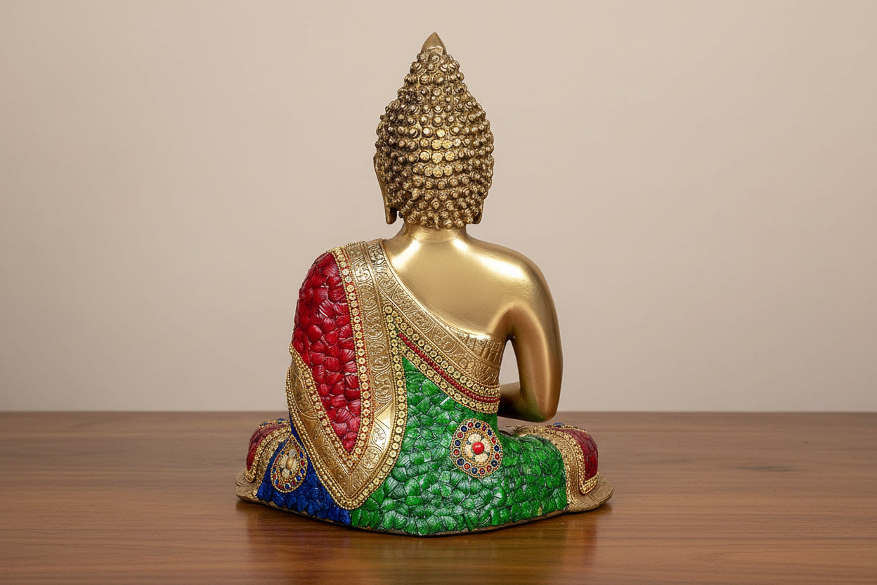 Brass Buddha Statue Idol – 18 Inch Religious Sculpture for Home Décor & Spiritual Blessings