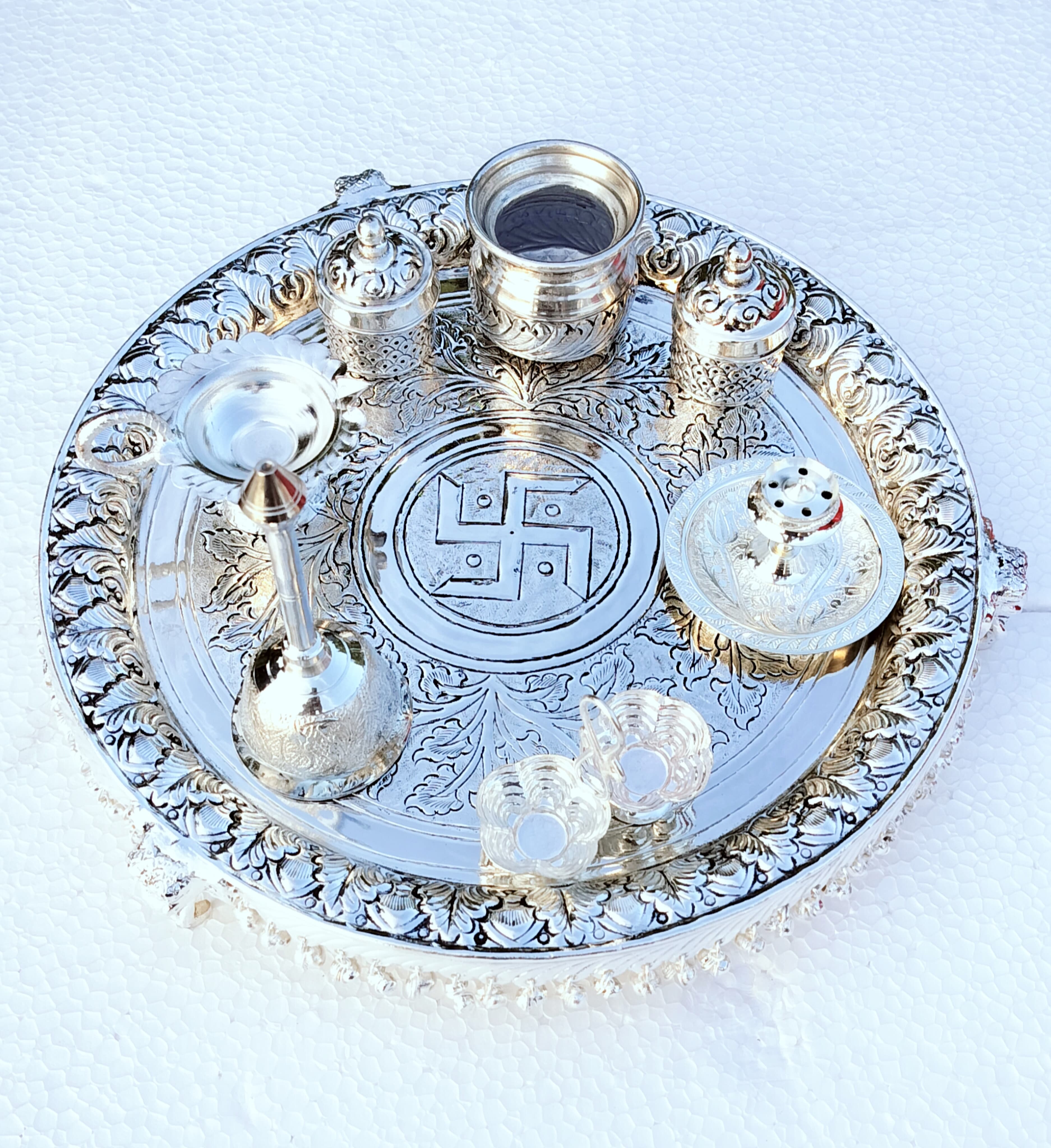 German Silver thali Set for Housewarming Pooja thali/Festival/Gift Item