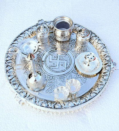 German silver Ghungaru/ghungroo thali set with stand for diwali/ housewarming pooja