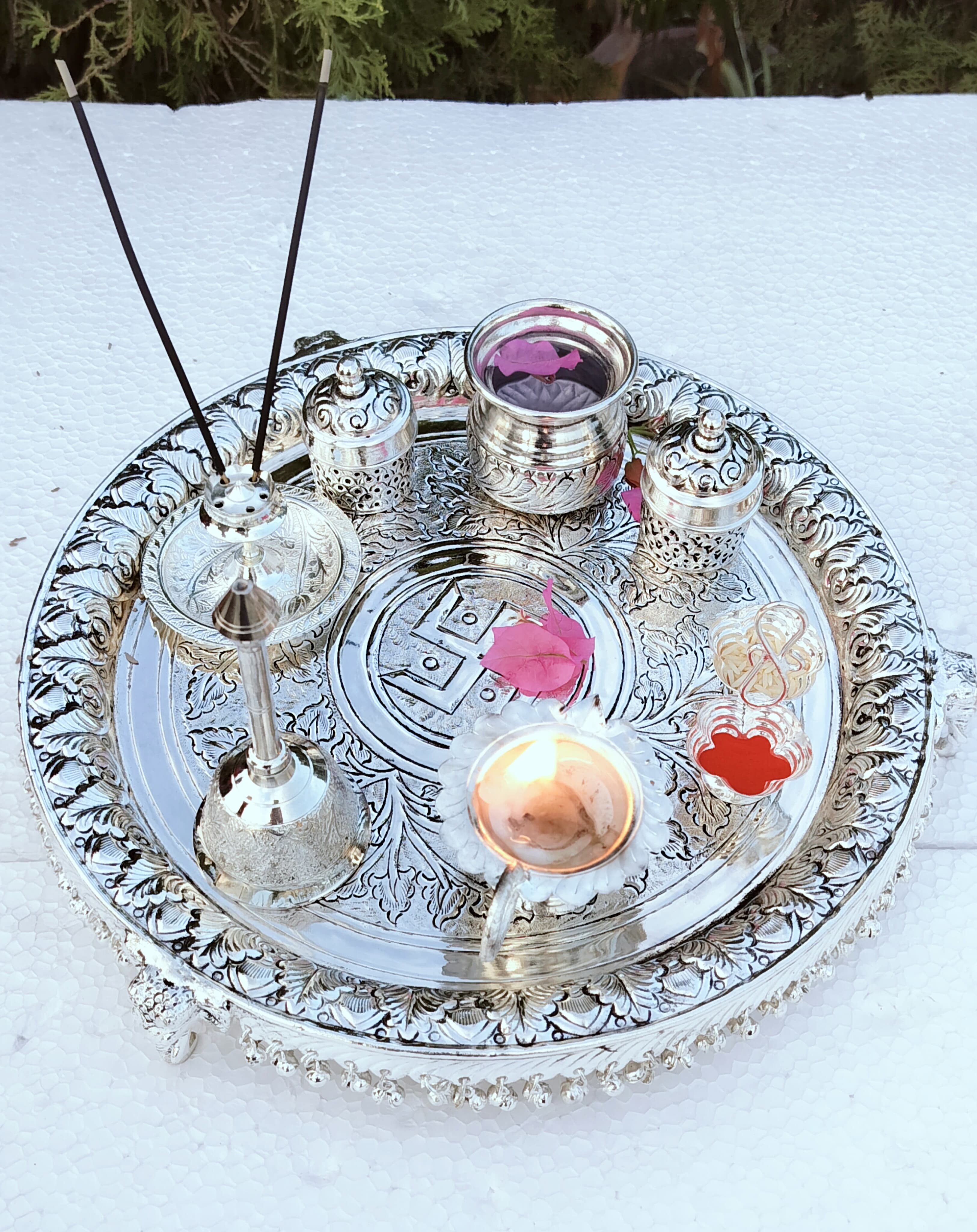 German Silver thali Set for Housewarming Pooja thali/Festival/Gift Item
