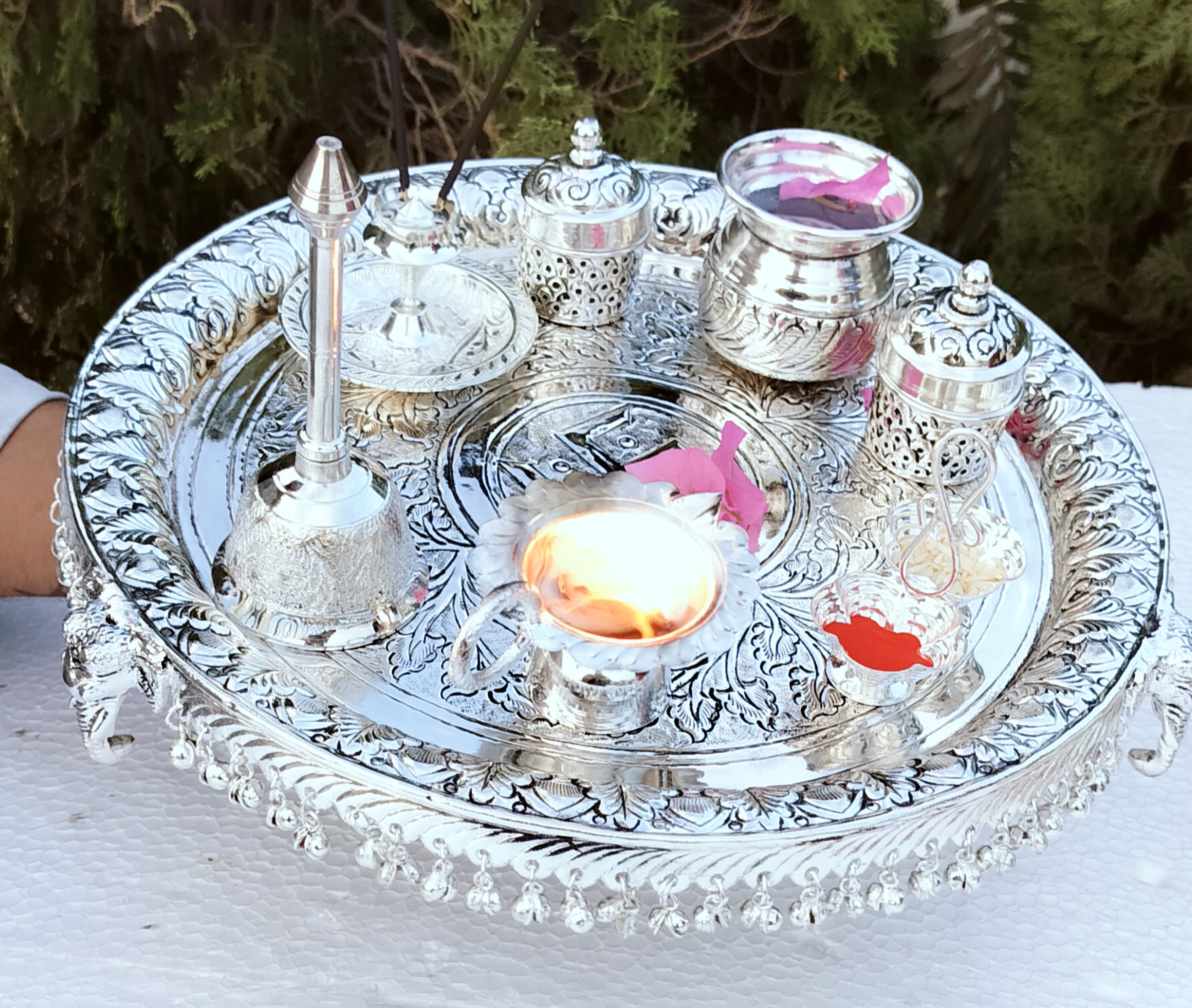 German Silver thali Set for Housewarming Pooja thali/Festival/Gift Item