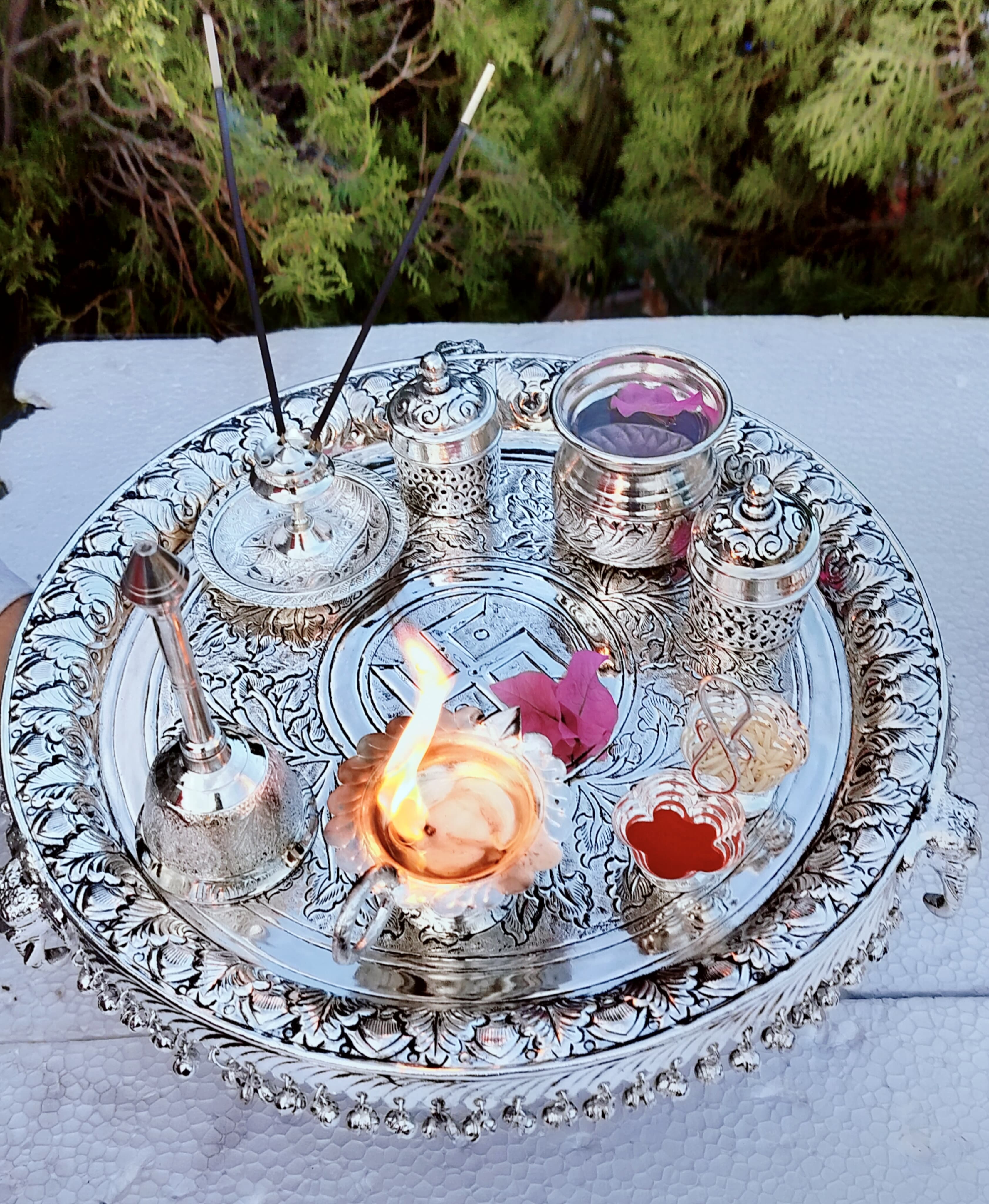 German Silver thali Set for Housewarming Pooja thali/Festival/Gift Item