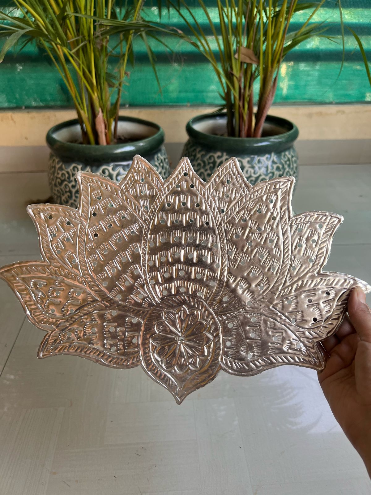 LOTUS DESIGN Germansilver Ashttotram stand for vara lakshmi pooja