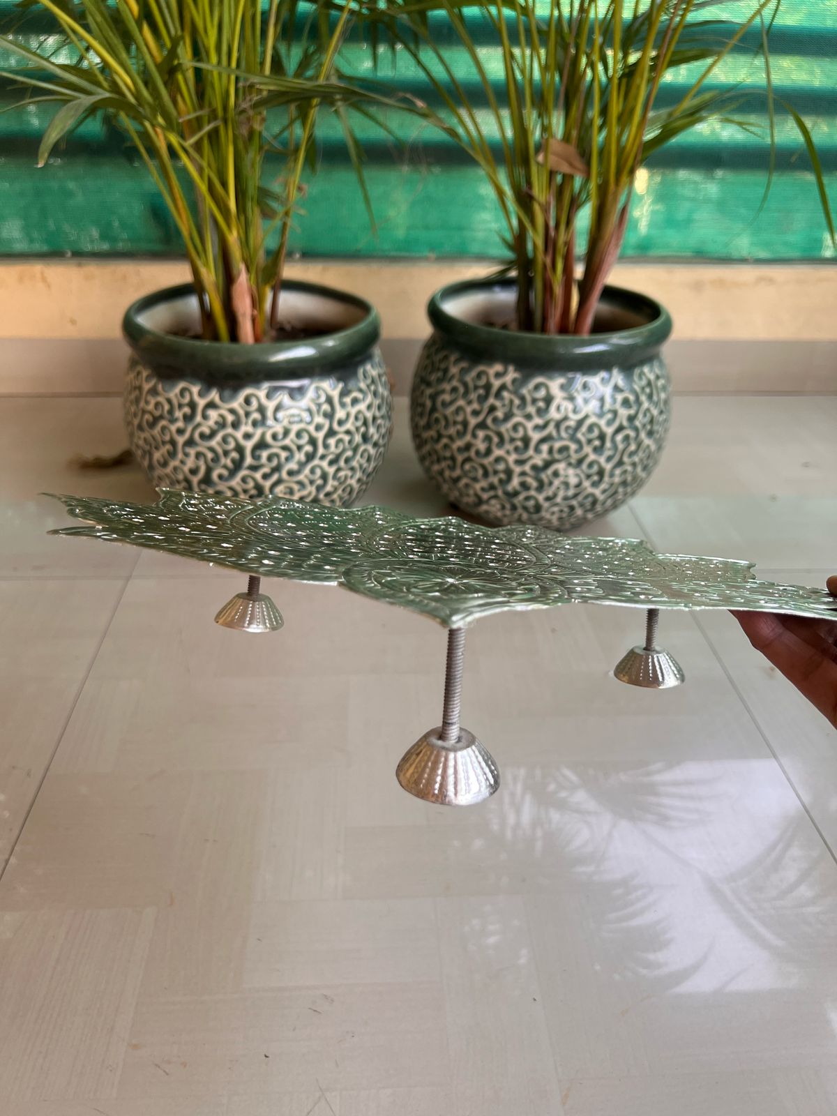 LOTUS DESIGN Germansilver Ashttotram stand for vara lakshmi pooja