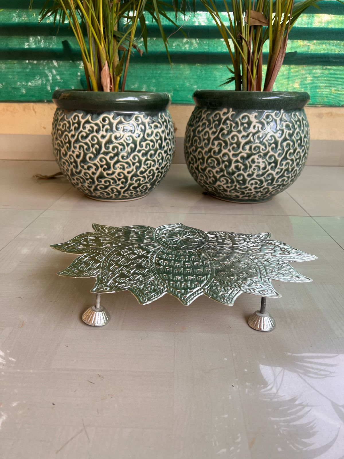 LOTUS DESIGN Germansilver Ashttotram stand for vara lakshmi pooja