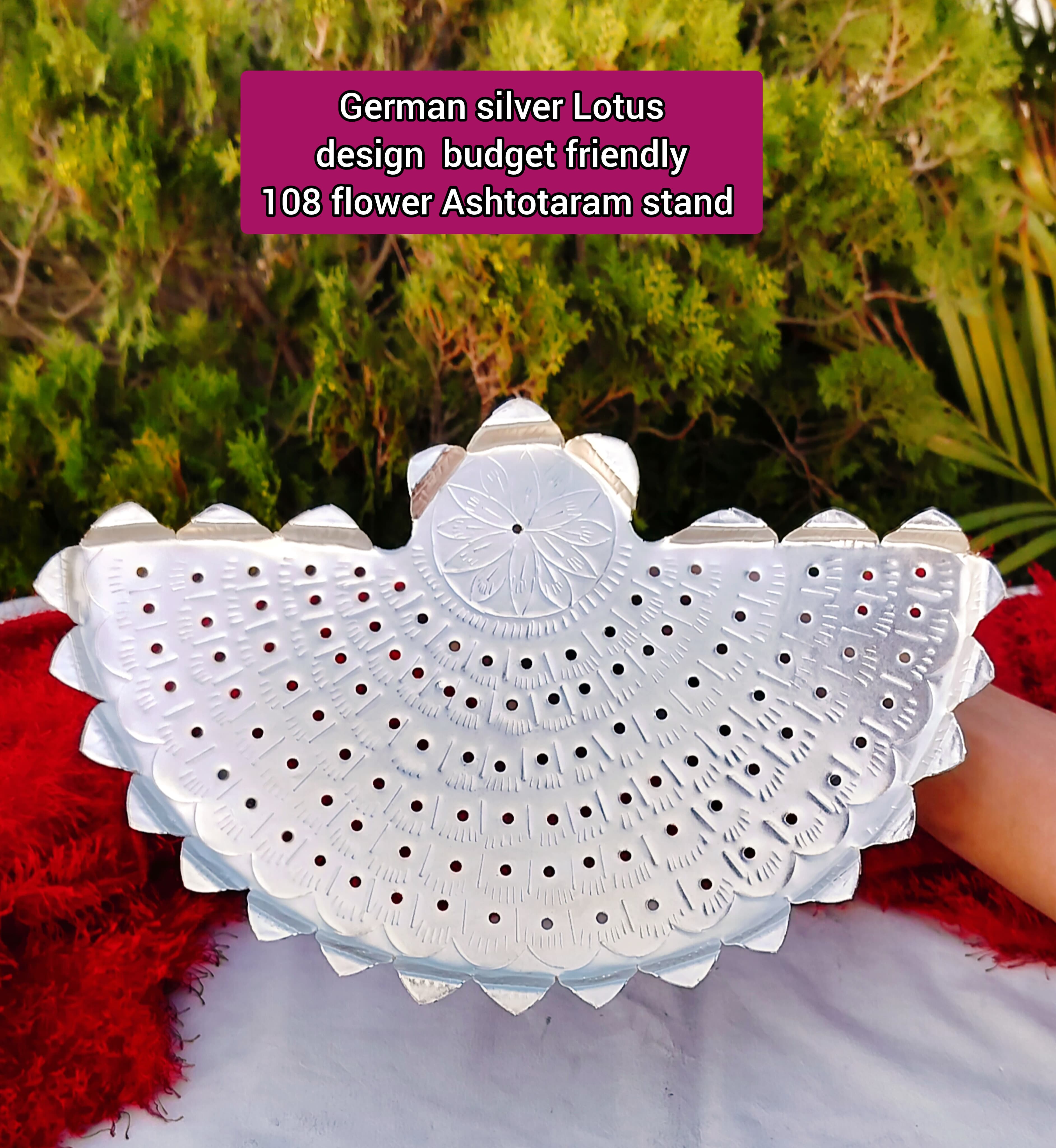 german silver 108-Flower Lotus Ashtottaram Stand, golden flowers,Lakshmi idol