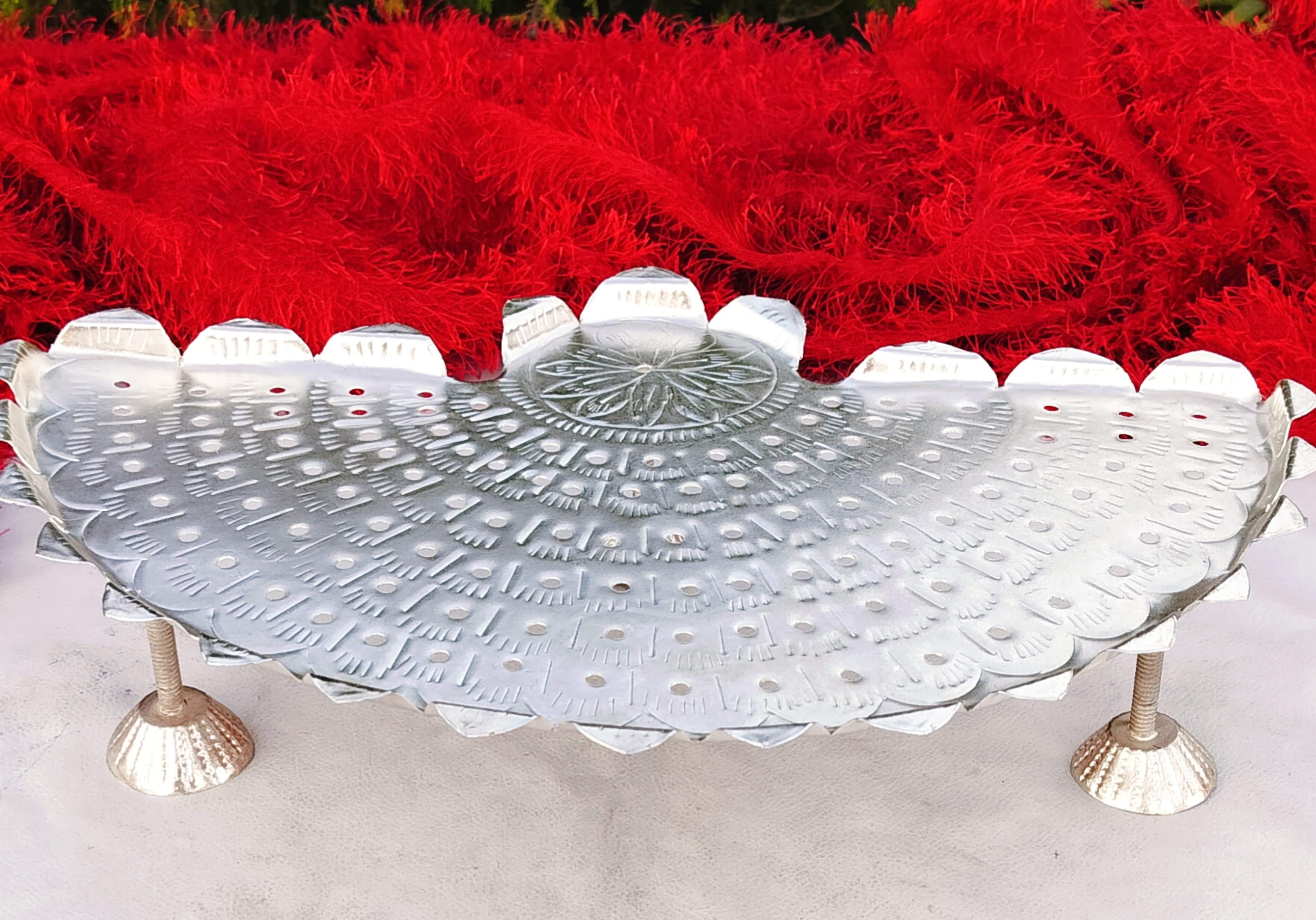 german silver Flower Lotus Ashtottaram Stand with detachable legs