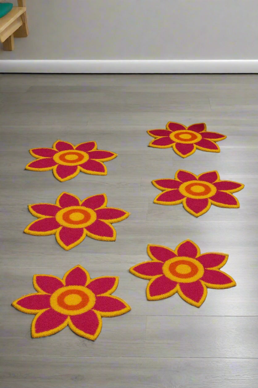 flower design magenta color  set of 6 mats for home décor/ gift item/ diwali decor