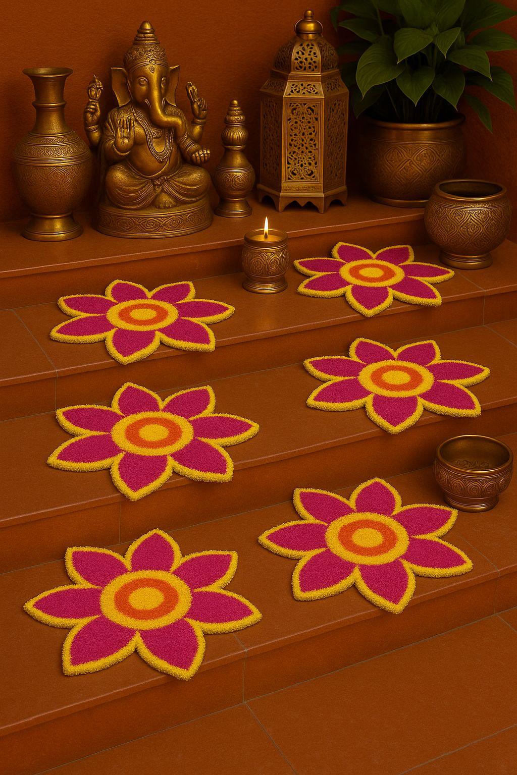 flower design magenta color  set of 6 mats for home décor/ gift item/ diwali decor