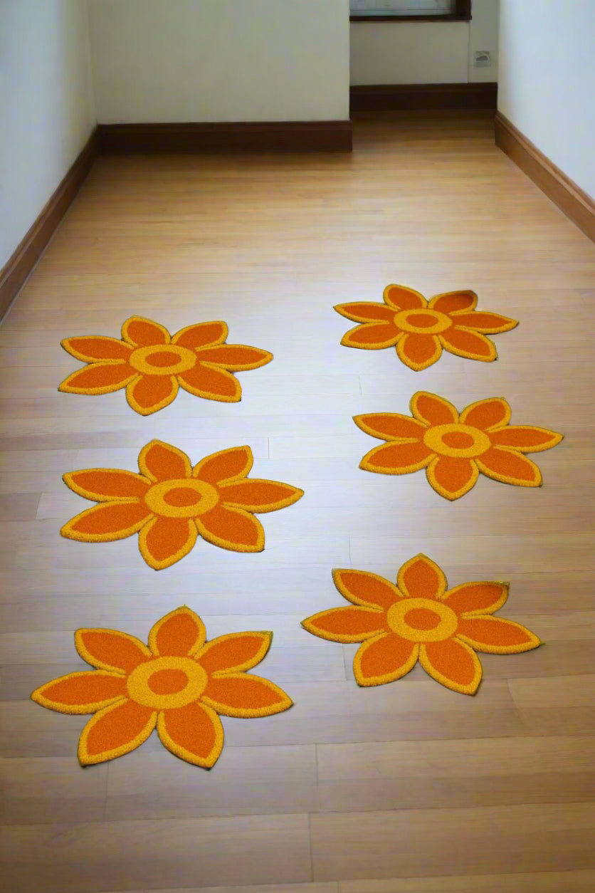 flower design orange and yellow color  set of 6 mats for home décor/ gift item/ diwali decor