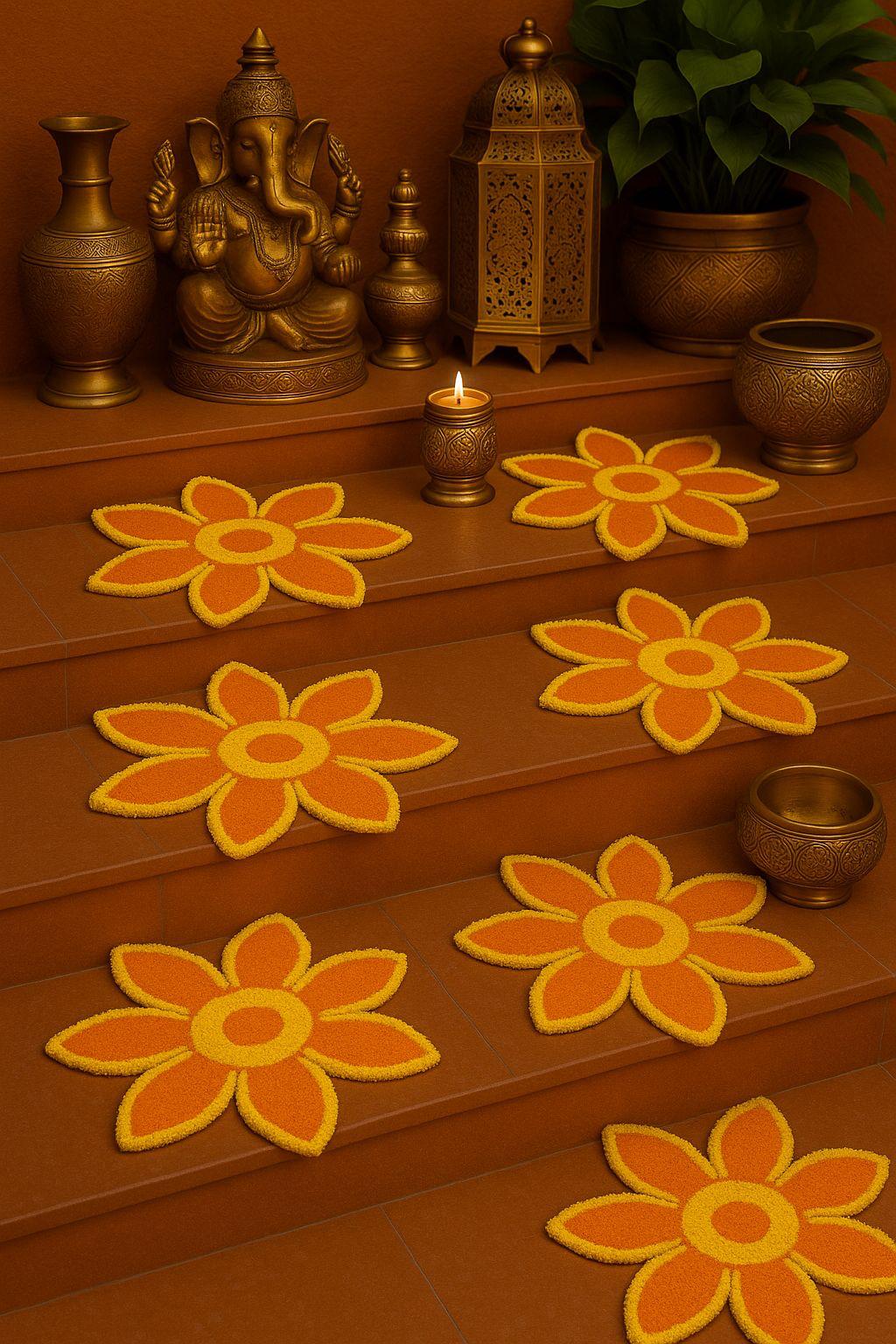 flower design orange and yellow color  set of 6 mats for home décor/ gift item/ diwali decor