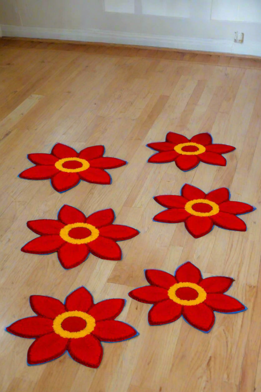 flower design red and yellow color  set of 6 mats for home décor/ gift item/ diwali decor