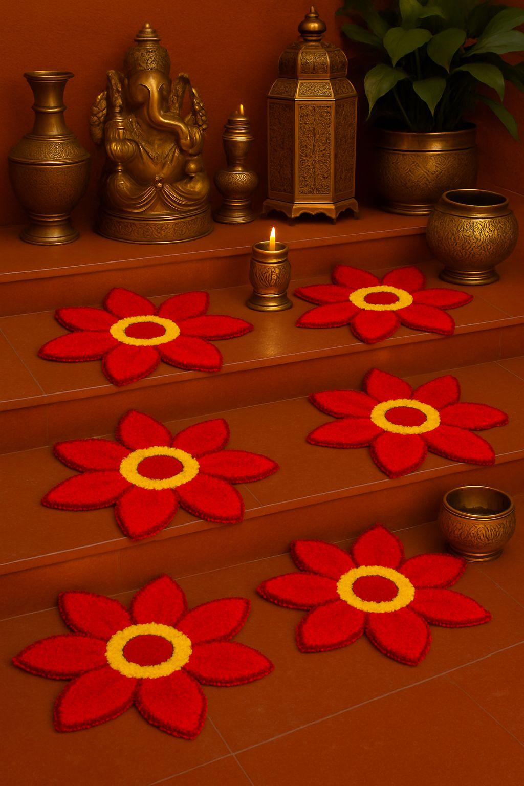flower design red and yellow color  set of 6 mats for home décor/ gift item/ diwali decor