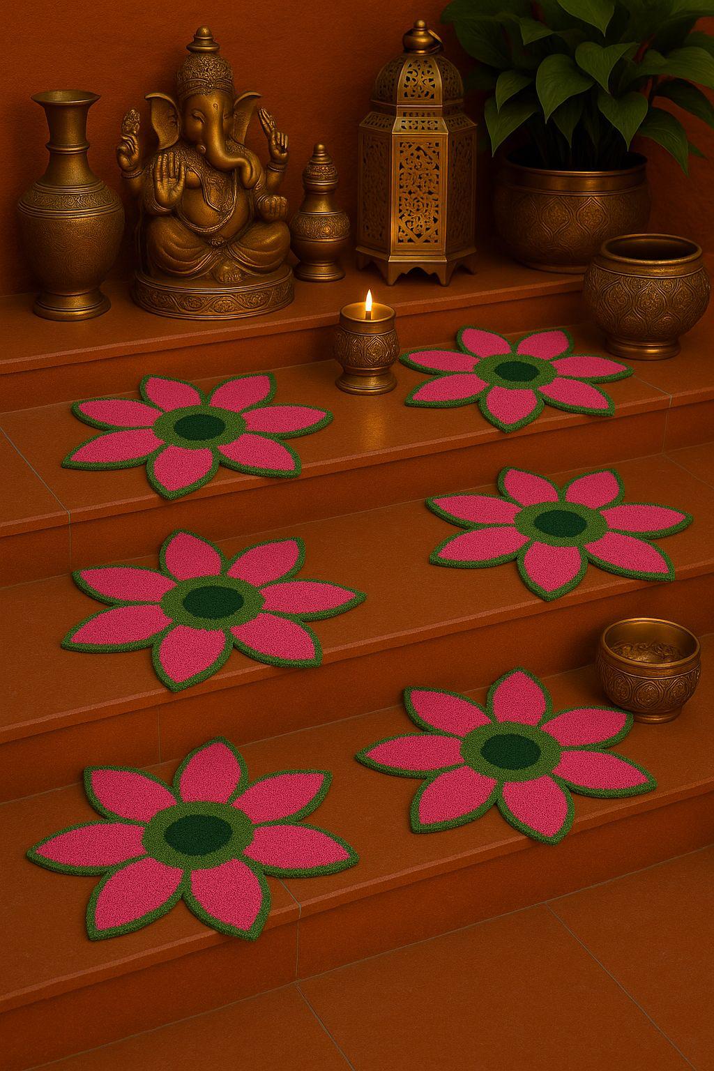 flower design pink color  set of 6 mats for home décor/ gift item/ diwali decor