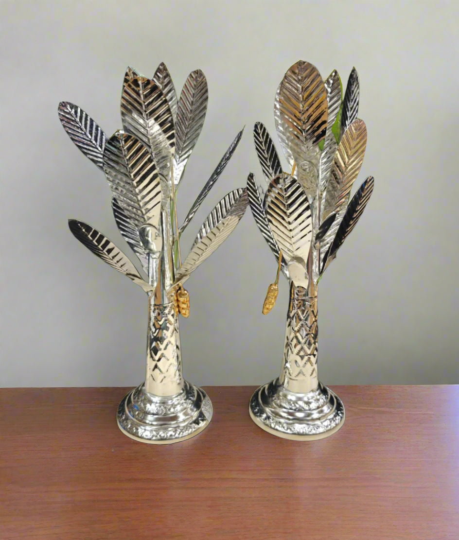 german silver banan tree pair set of 10"
