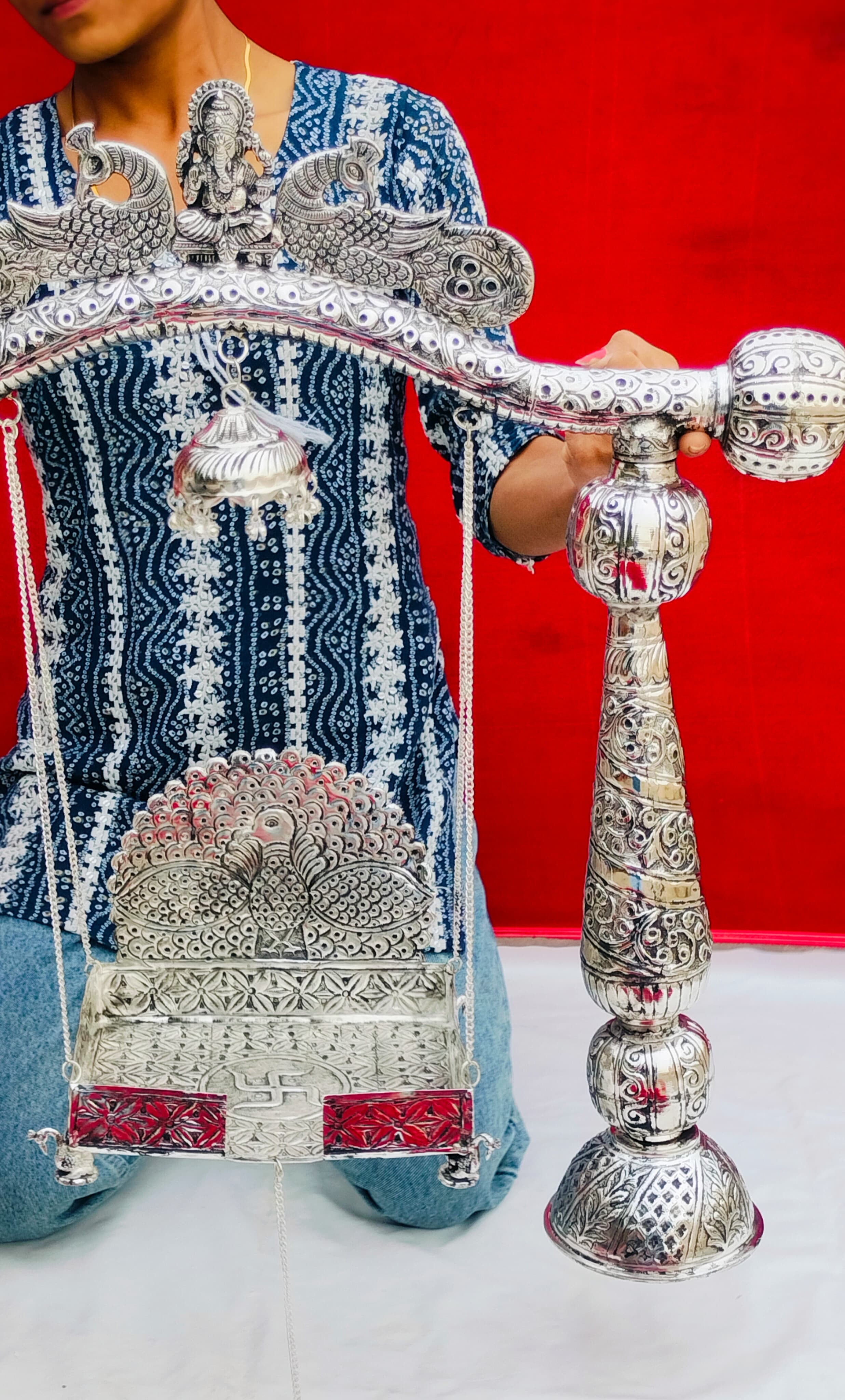 german silver big size ganesh jhula  with peacock for laddu gopal/ idol