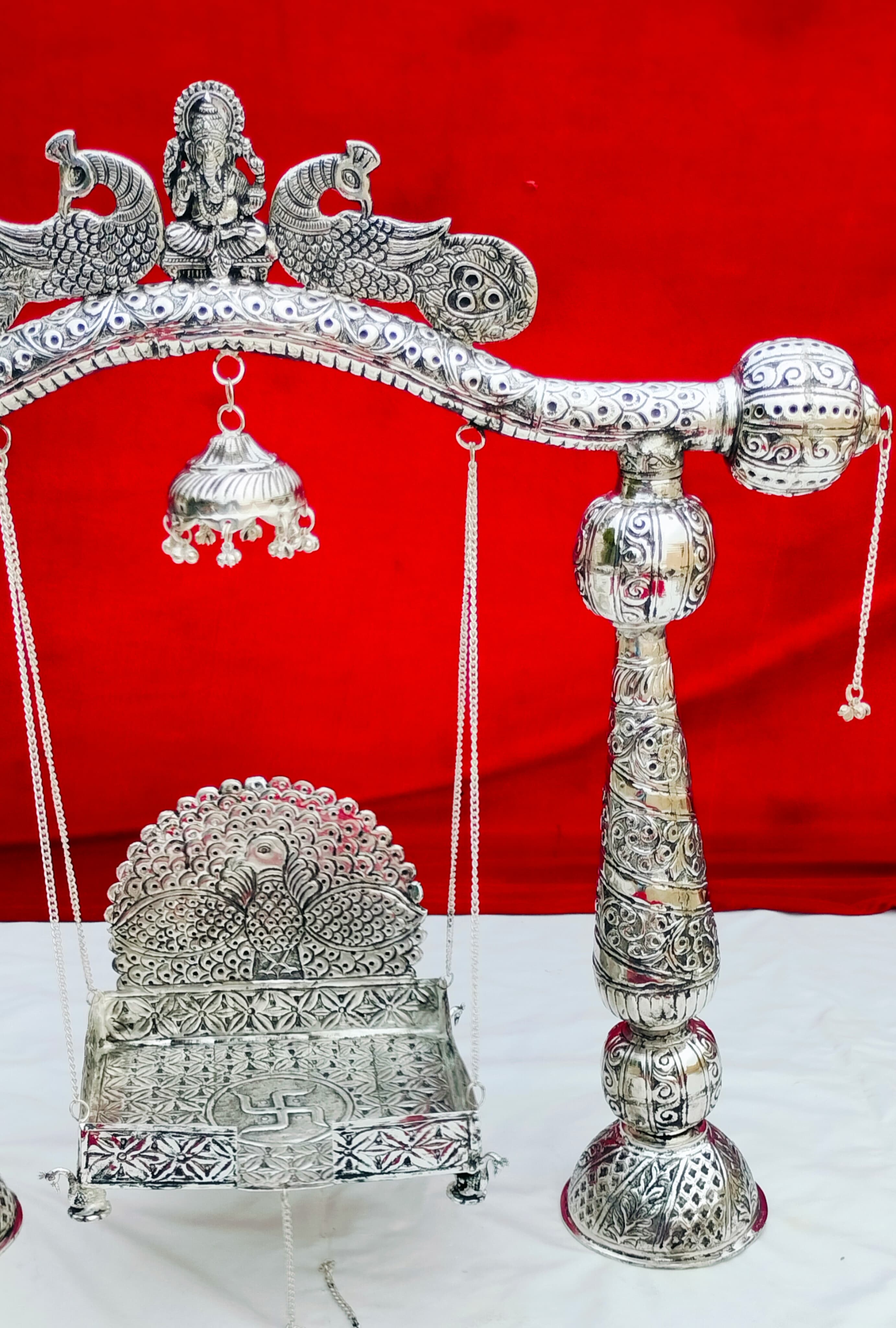 german silver big size ganesh jhula  with peacock for laddu gopal/ idol