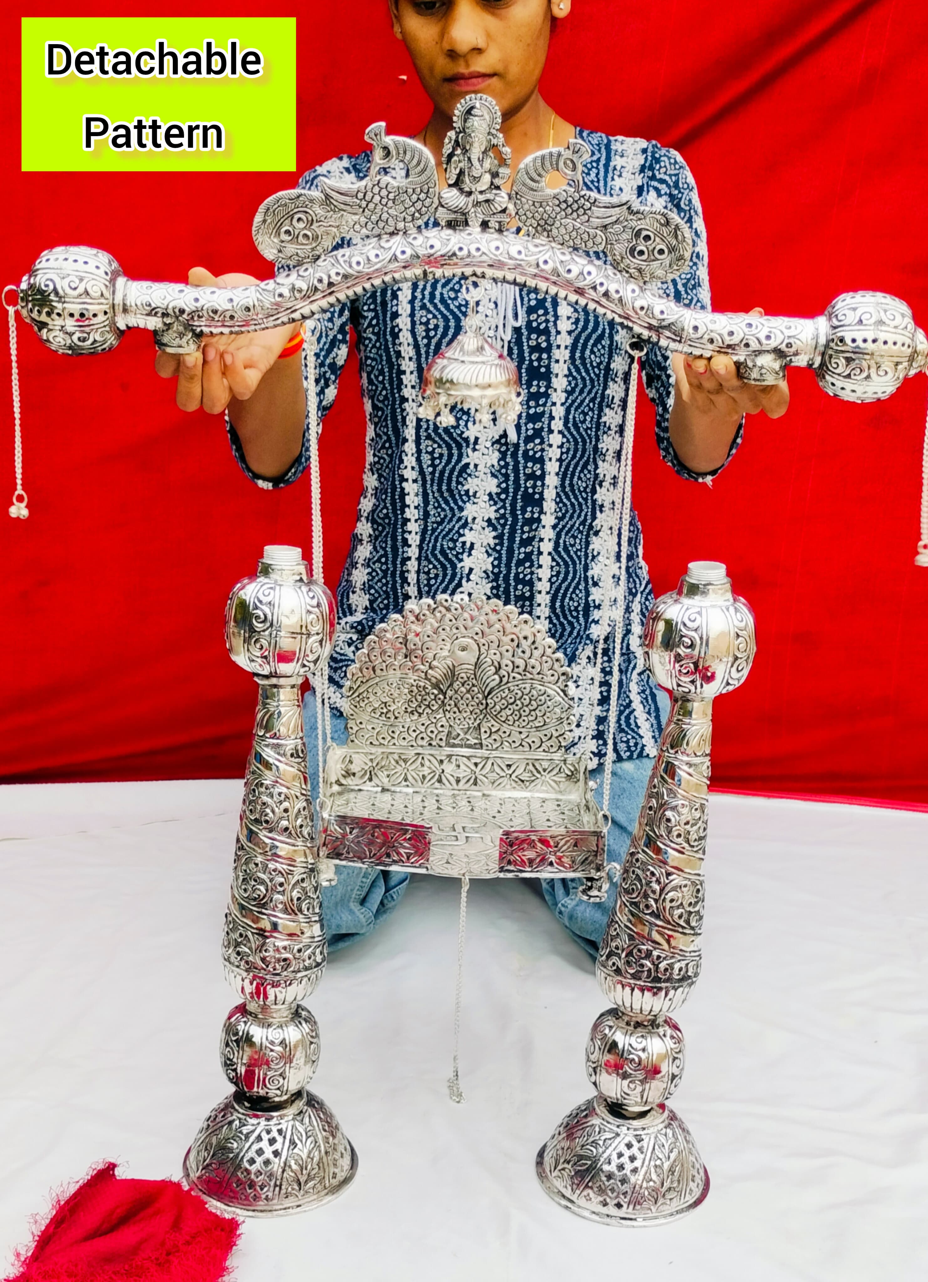 german silver big size ganesh jhula  with peacock for laddu gopal/ idol