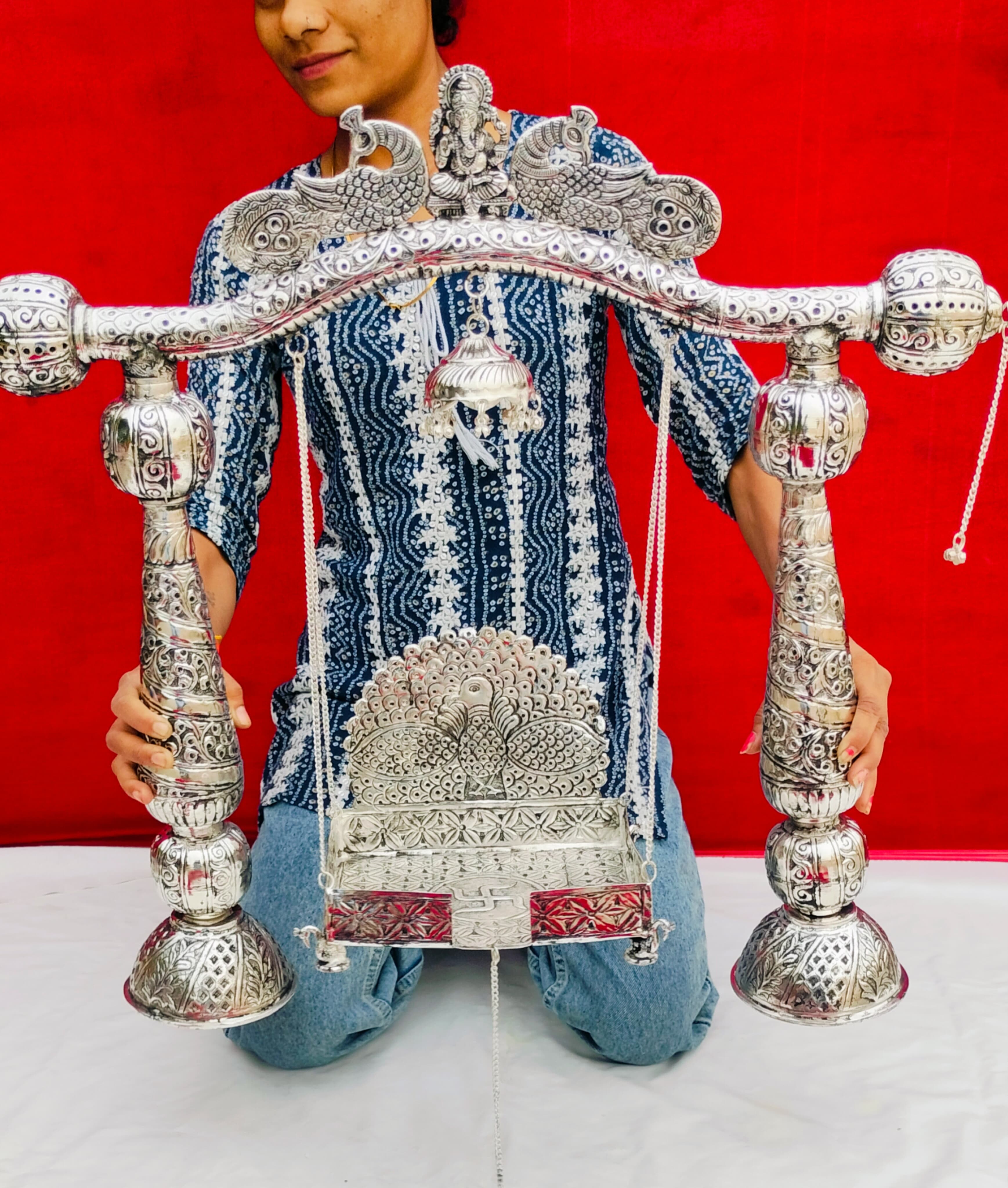 german silver big size ganesh jhula  with peacock for laddu gopal/ idol