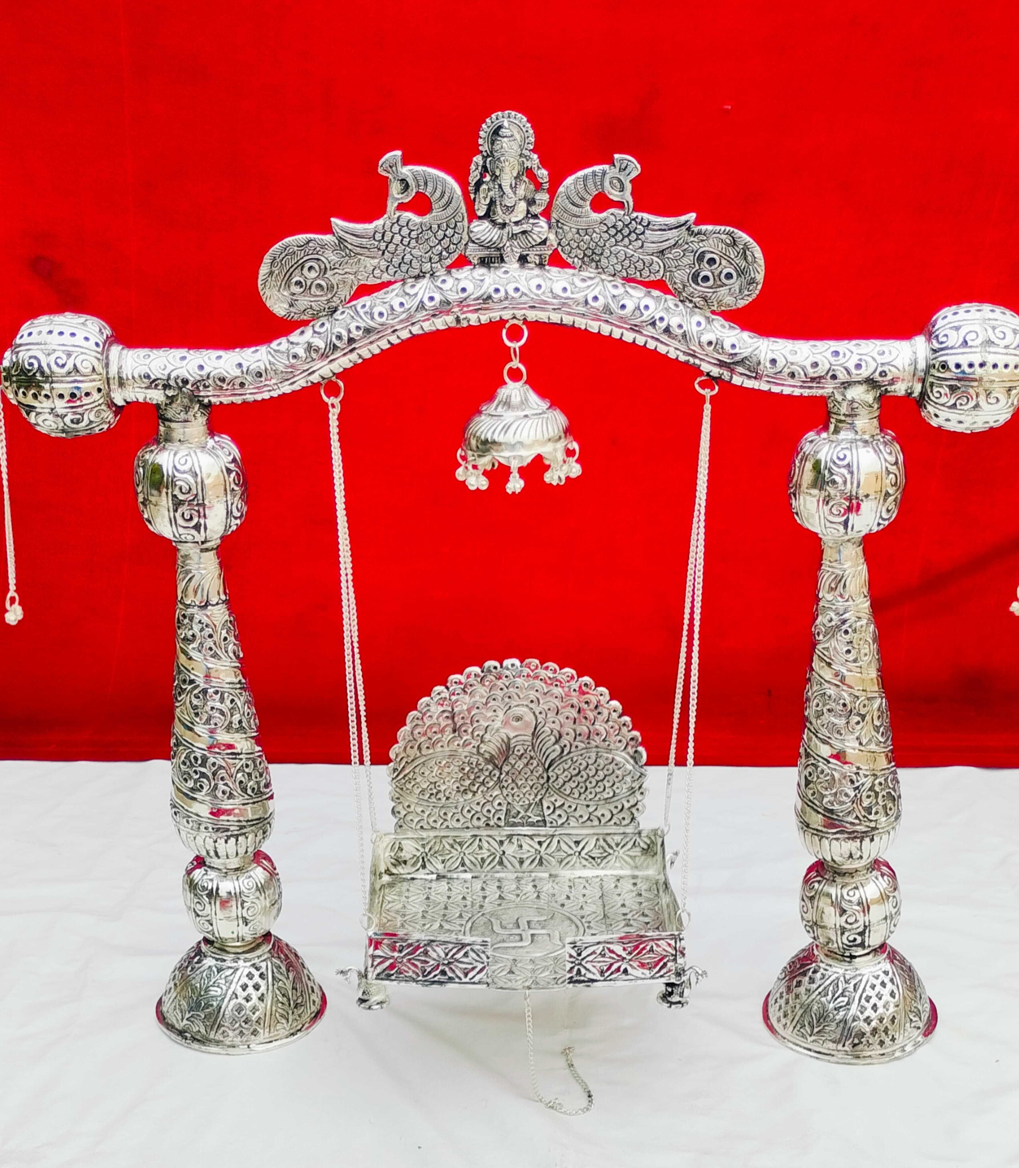 german silver big size ganesh jhula  with peacock for laddu gopal/ idol