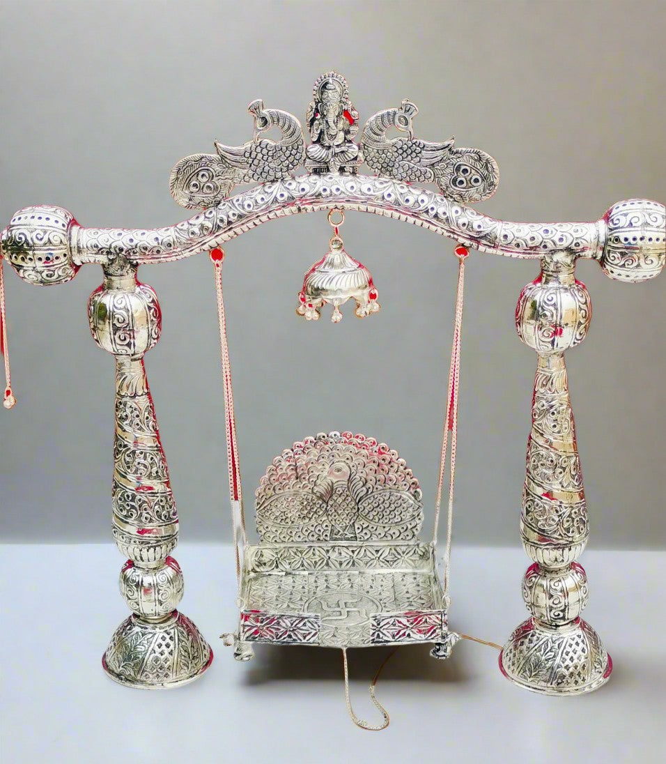 german silver big size ganesh jhula  with peacock for laddu gopal/ idol