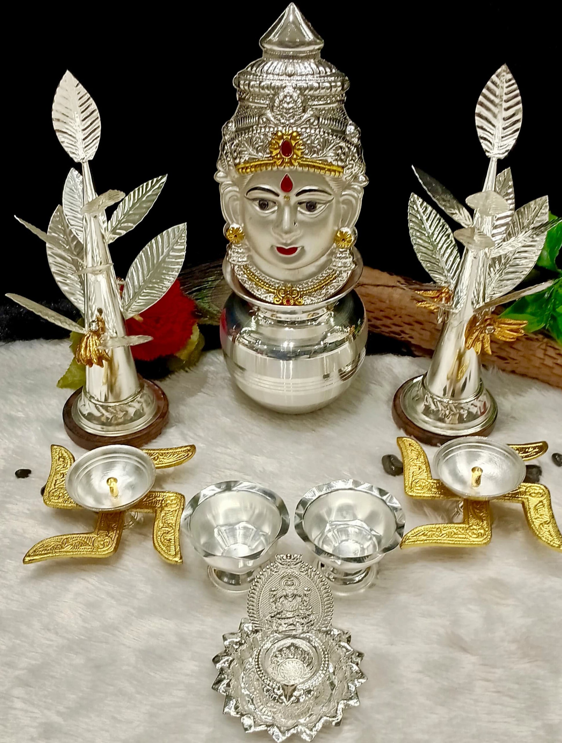 silver plated varalakshmi pooja thali set of 9 item for housewarming/ diwali