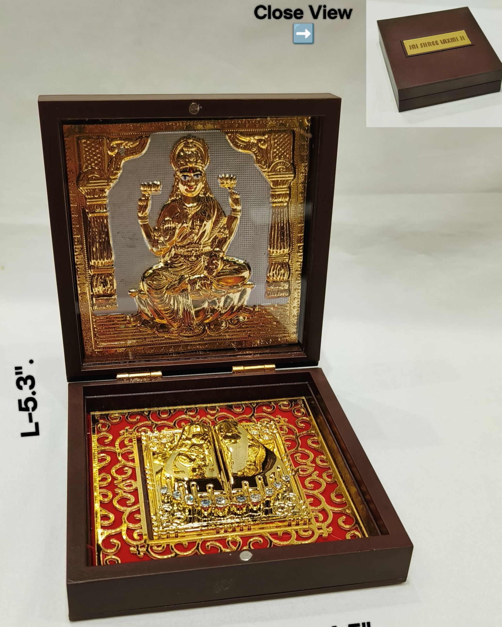 golden lakshmi charan in wooden box/ frame for home/ office/ gift item