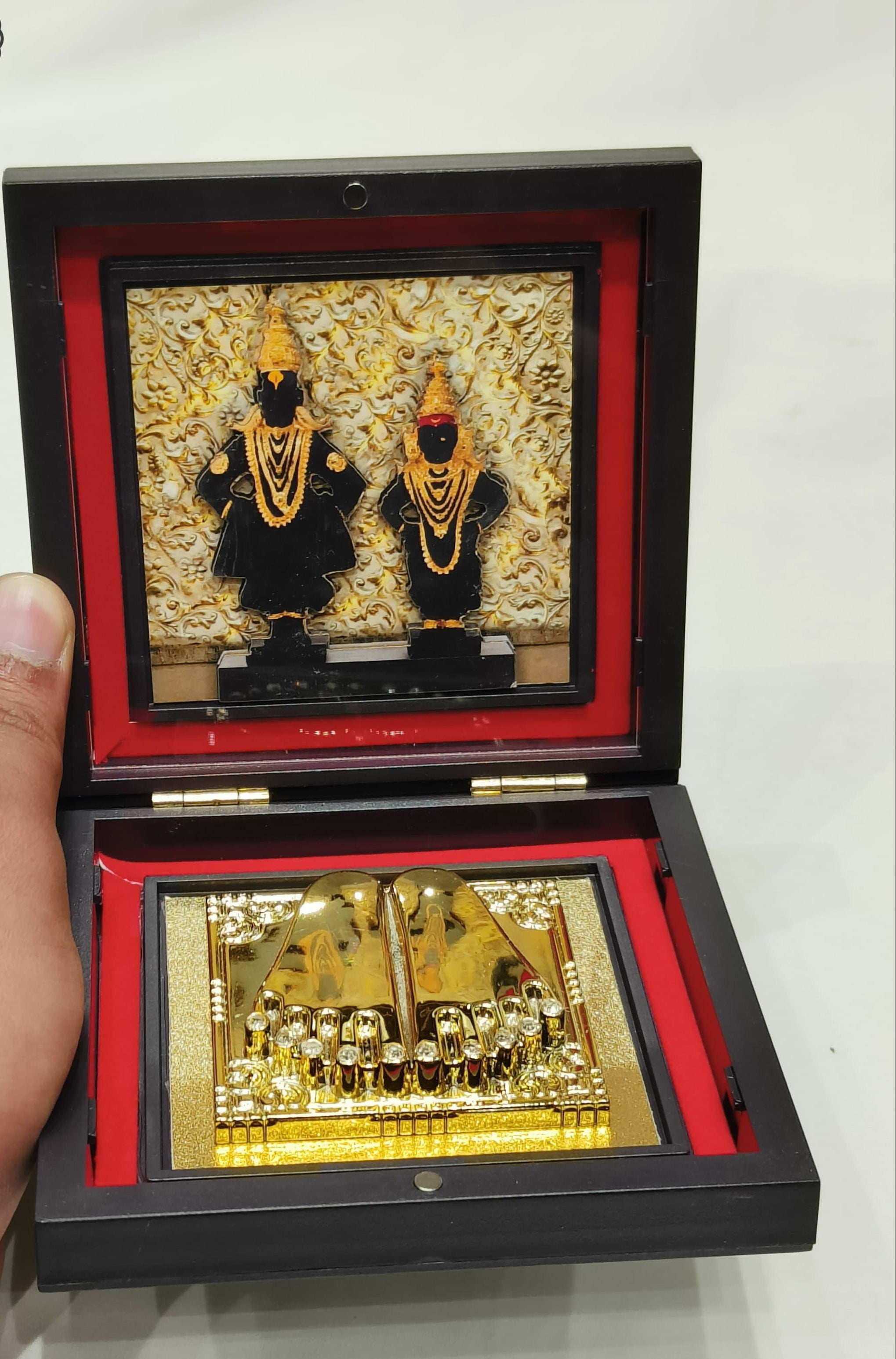 golden rukmani charan in wooden box/ frame for home/ office/ gift item