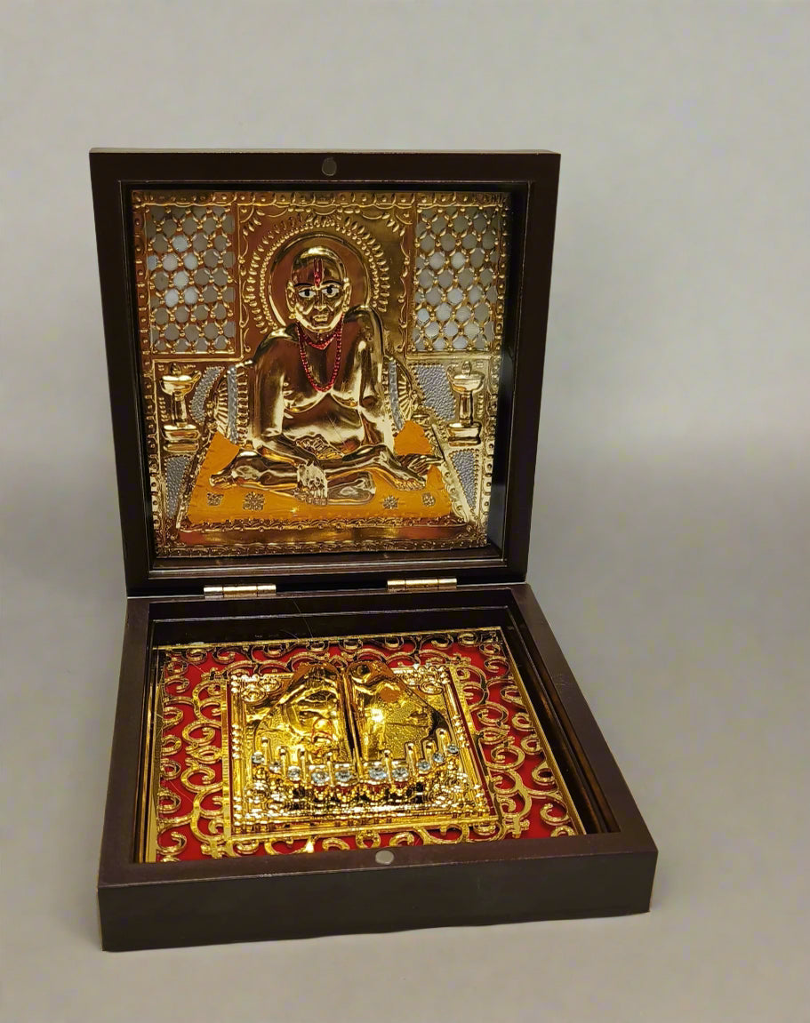 golden swami smarth charan in wooden box/ frame for home/ office/ gift item