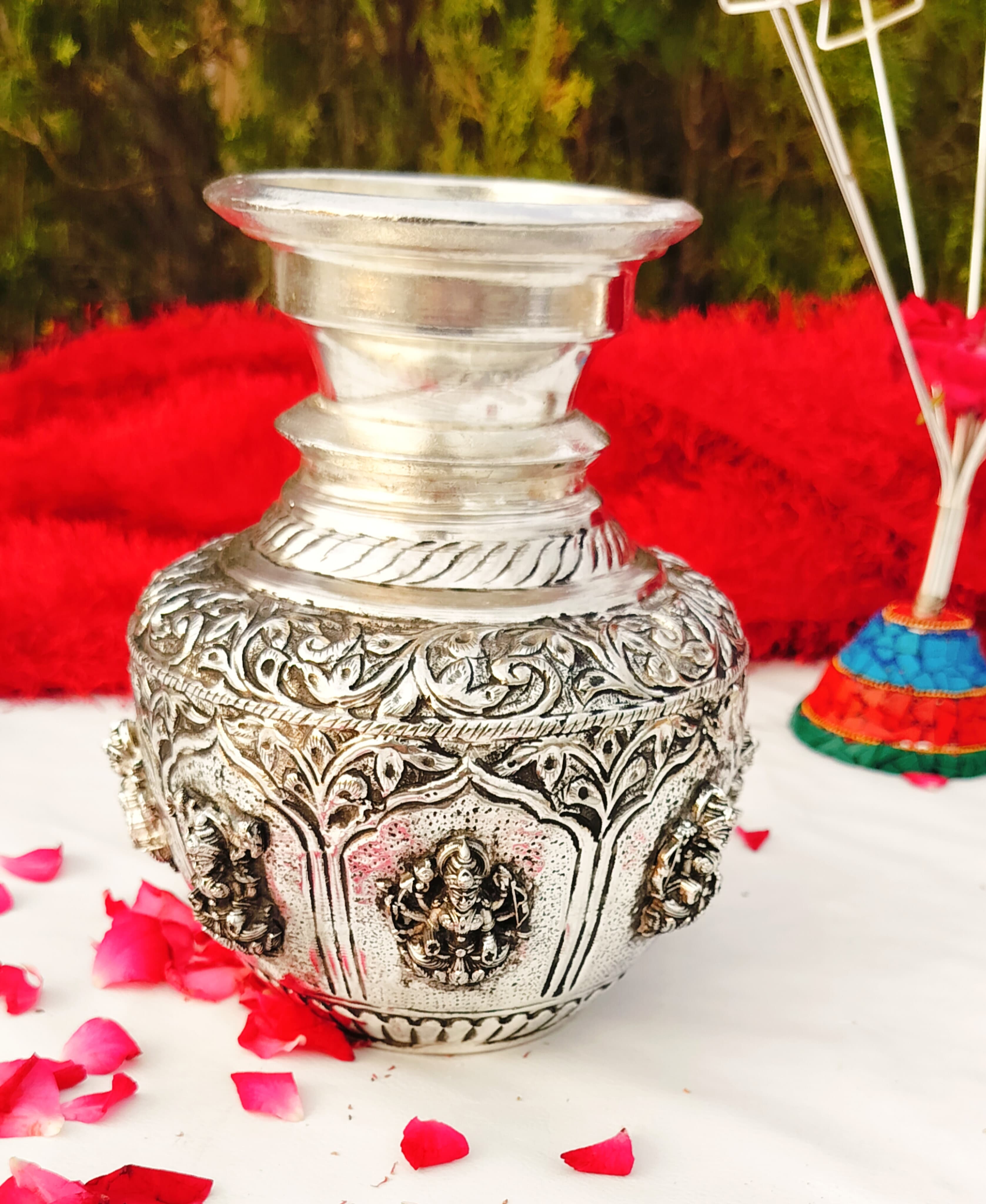 german silver asthalakshmi kalash big size for vara lakshmi/ housewarming/ diwali
