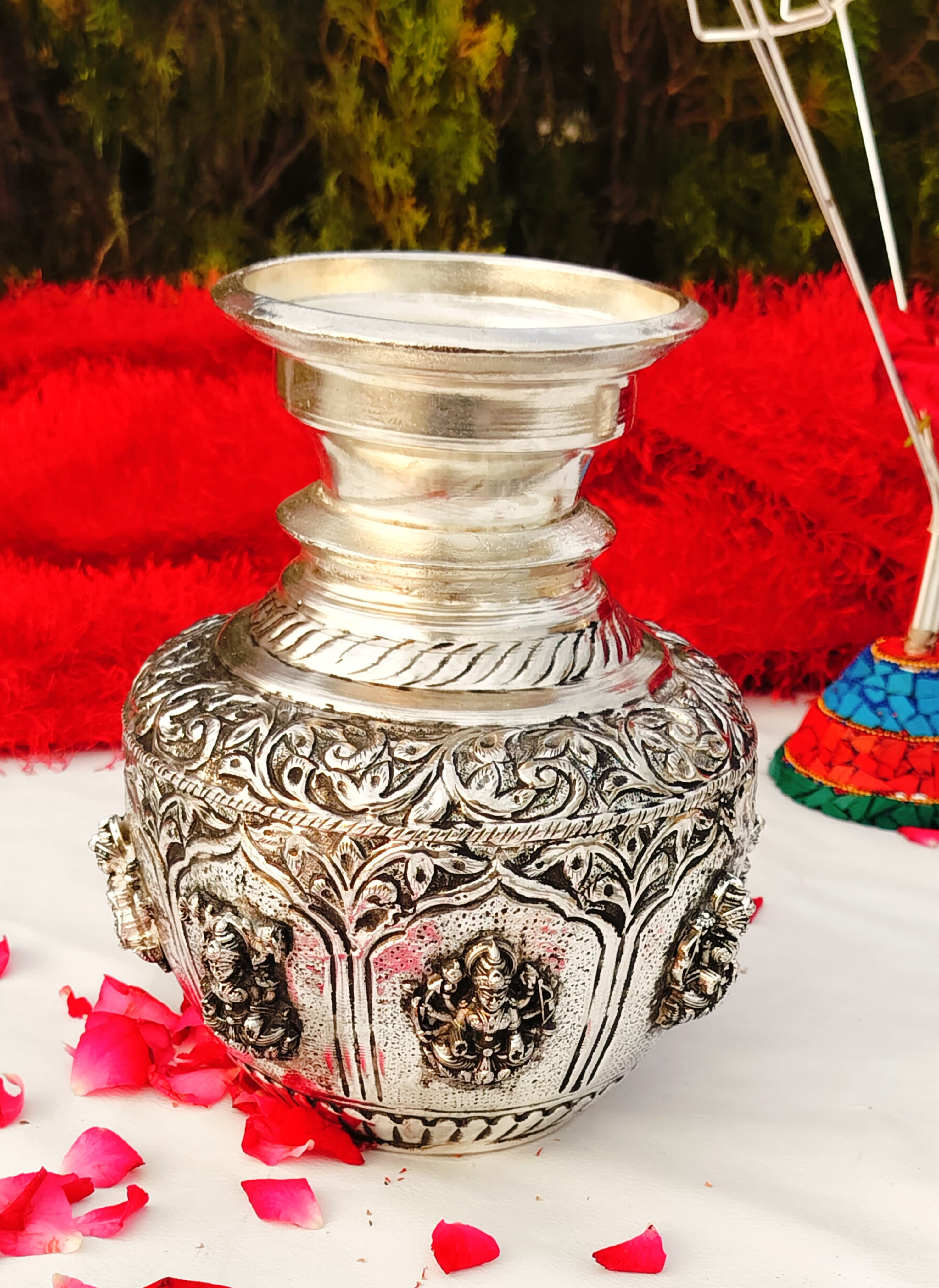 german silver asthalakshmi kalash big size for vara lakshmi/ housewarming/ diwali