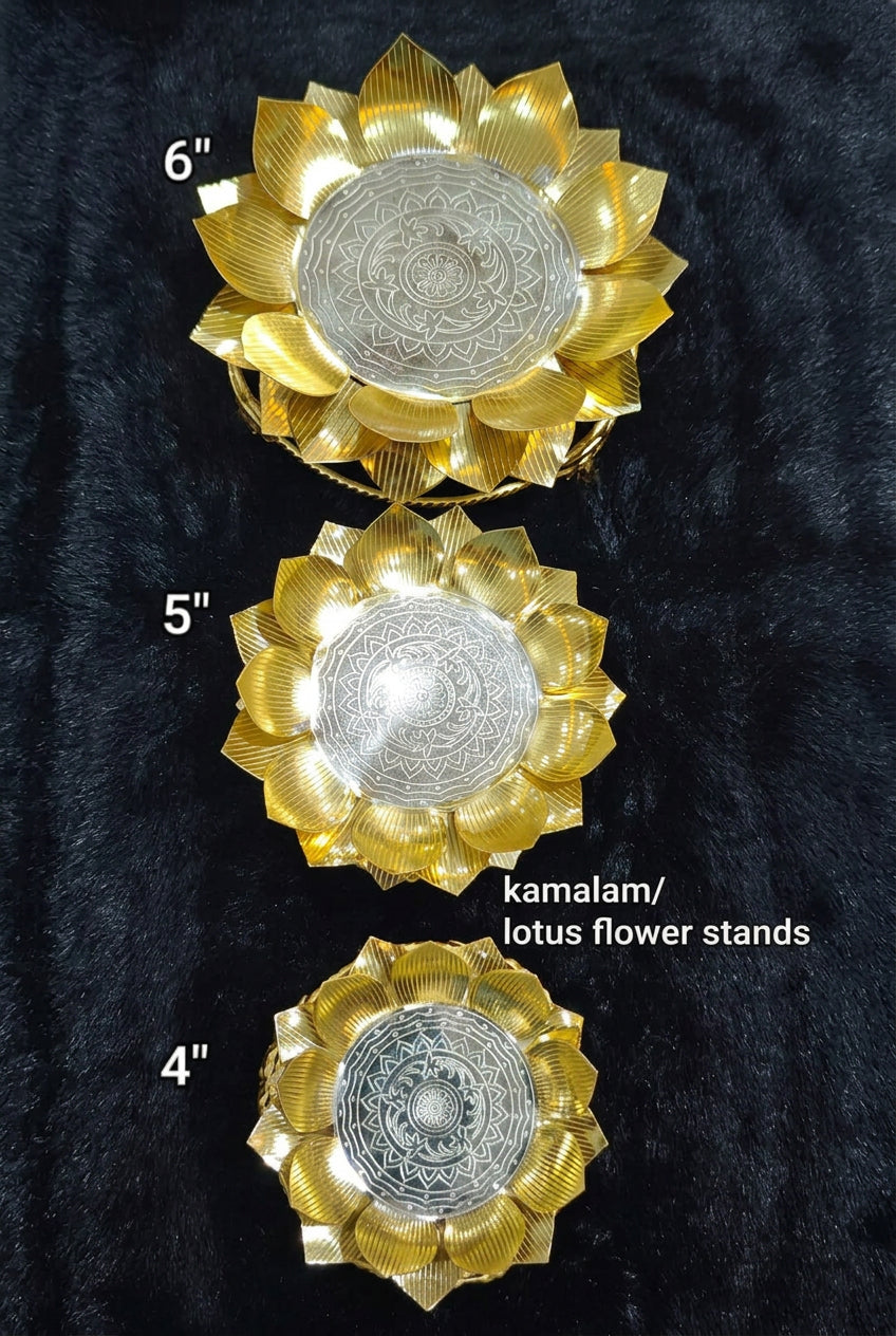 german silver lotus stand, 4" for diwali/ housewarming gift