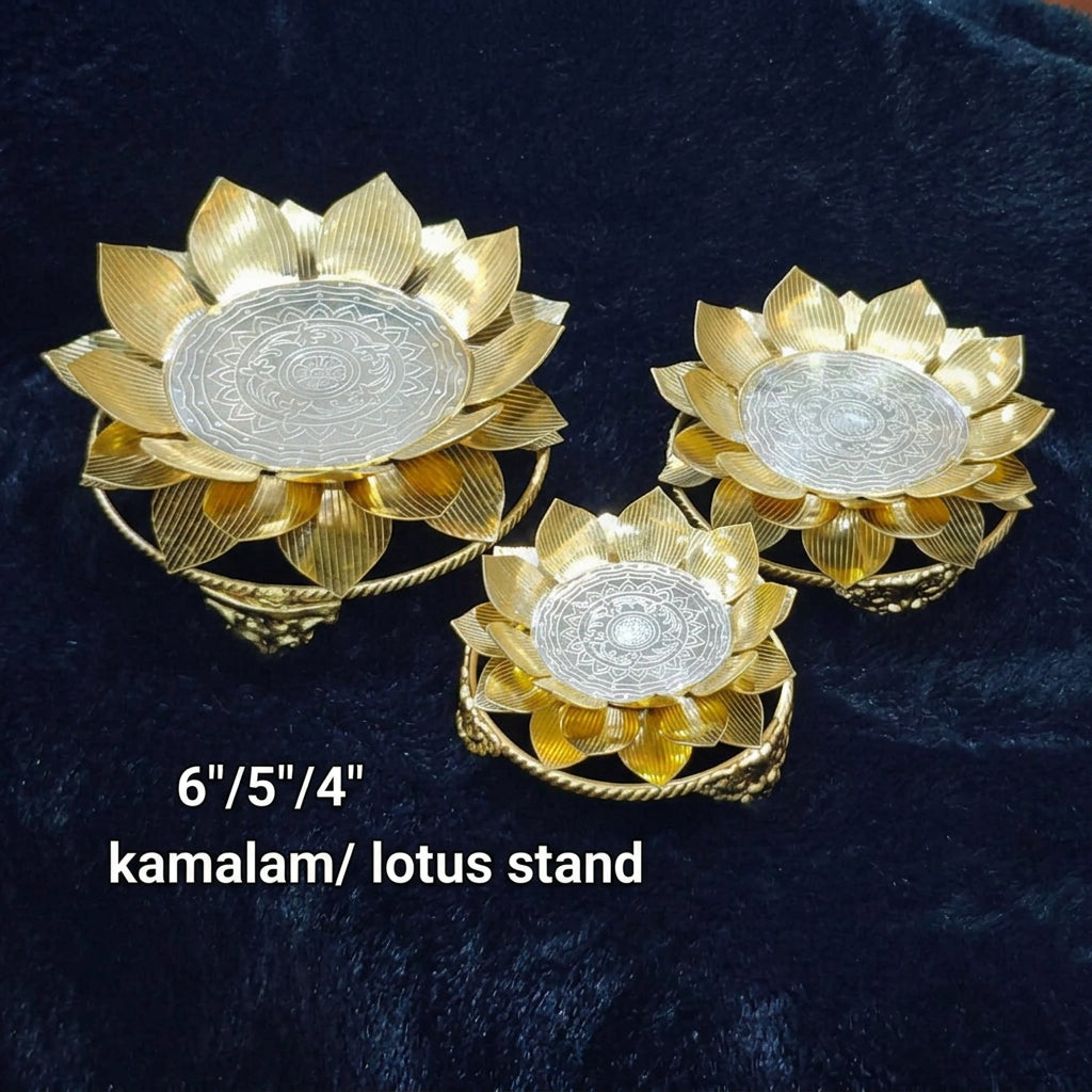 german silver lotus stand, 5" for diwali/ housewarming gift
