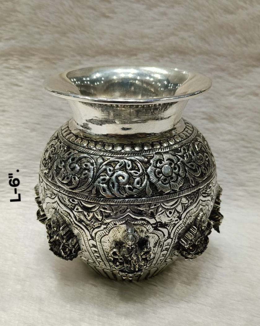 Pure Silver Plated Antique Finish Ashta Lakshmi Kalash